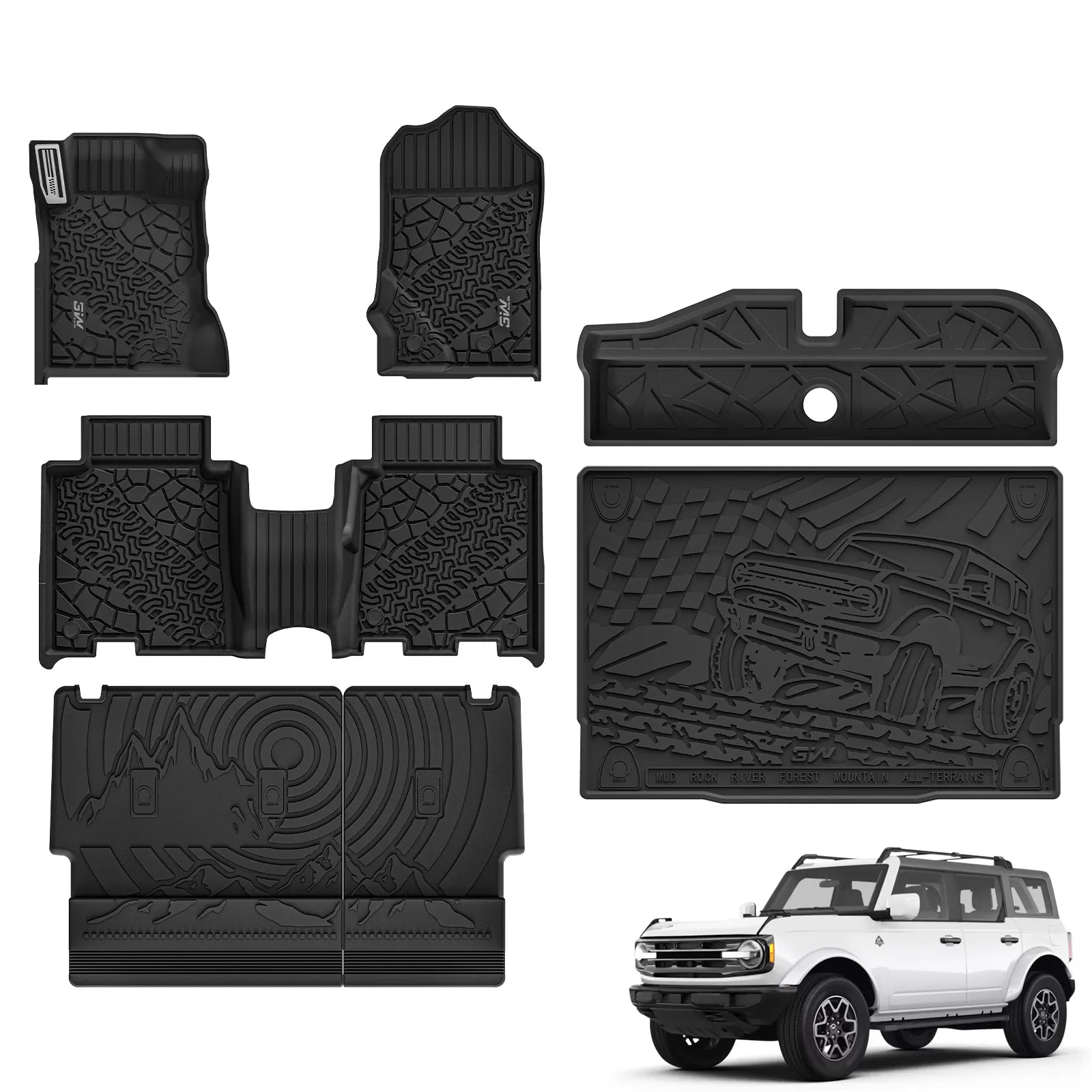 3W Ford Bronco 4-Door 2021-2025 Floor Mats / Trunk Mat Thorex™ All-Weather Protection - 3Wliners