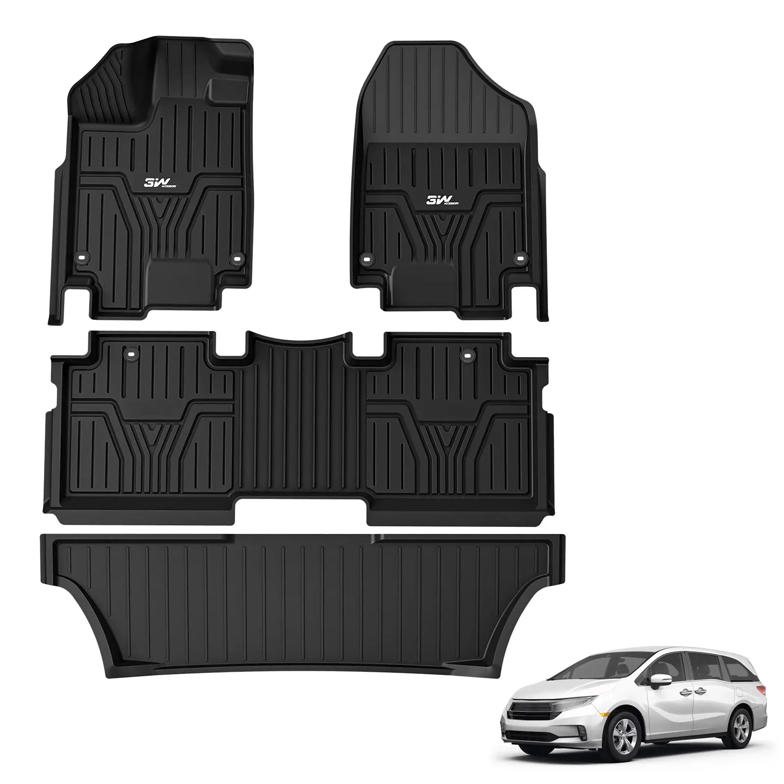 3W Honda Odyssey 2018-2025 Custom Floor Mats / Trunk Mat TPE Material & All-Weather Protection Vehicles & Parts 3Wliners 2018-2025 Odyssey 2018-2025 1st&2nd&3rd Row Mats