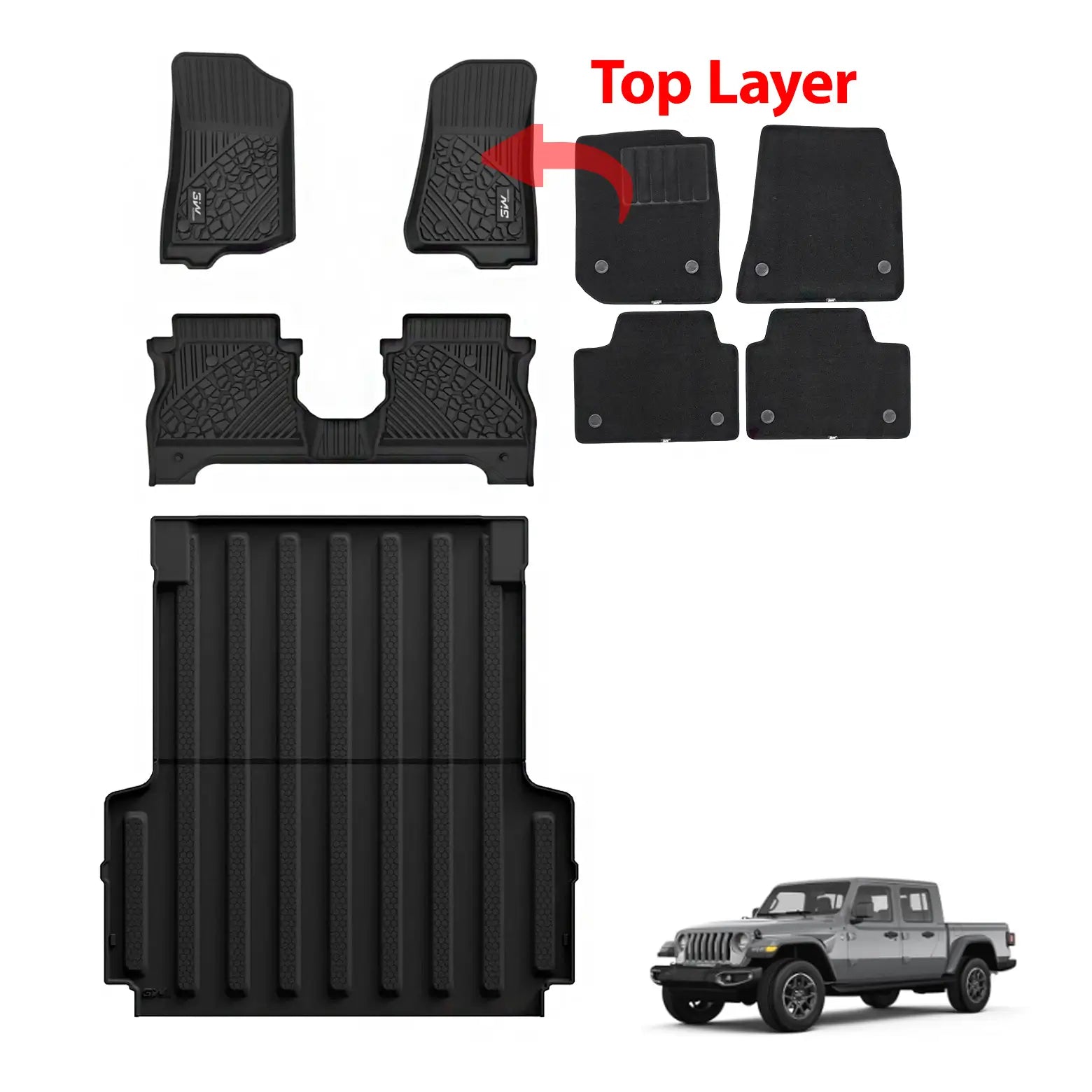 3W Jeep Gladiator 2020-2025 JT Custom Floor Mats Thorex™ All-Weather Protection - 3Wliners