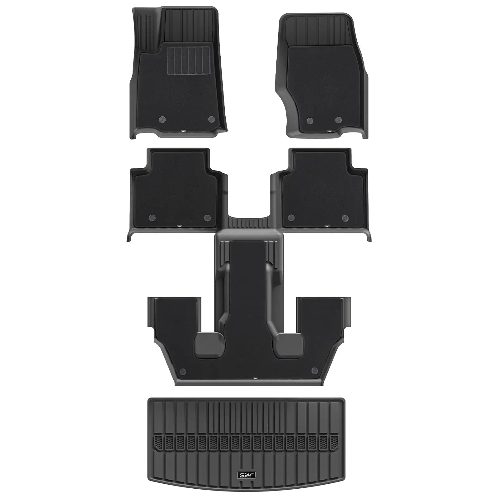3W Jeep Grand Cherokee L 6 Seat 2021-2025 Custom Floor Mats / Trunk Mat Thorex™ All-Weather Protection - 3Wliners