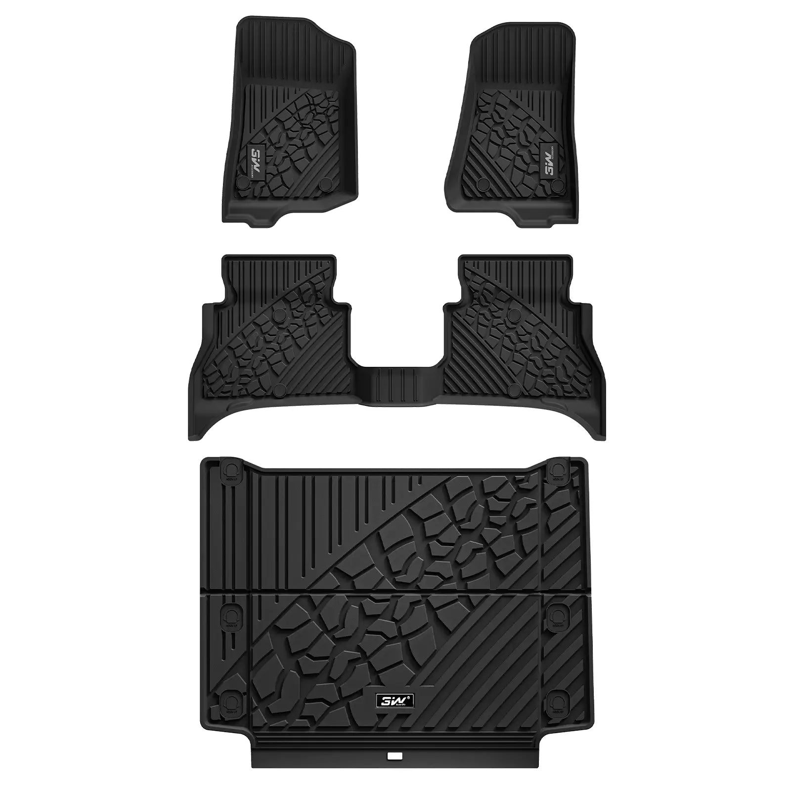 3W Jeep Wrangler 4XE Custom Floor Mats / Trunk Mat 2021-2024 Hybrid 4 Door TPE Material & All-Weather Protection Vehicles & Parts 3Wliners 2021-2024 Wrangler 4XE 2021-2024 1st&2nd Row +Trunk Mat