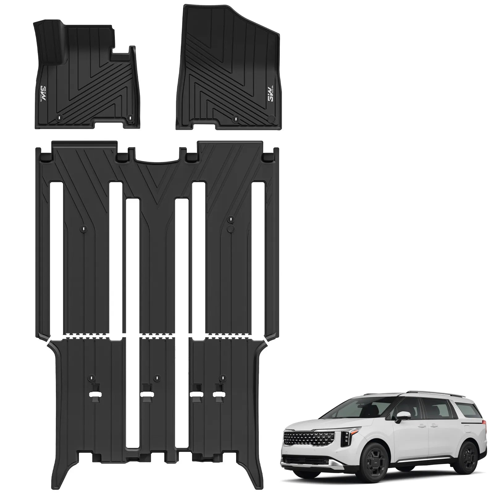 3W 1-3 Row Floor Mats for Kia Carnival Gasoline Model & 8-Seat 2022-2026, Custom Fit All Weather TPE Floor Liner Accessoires, Black