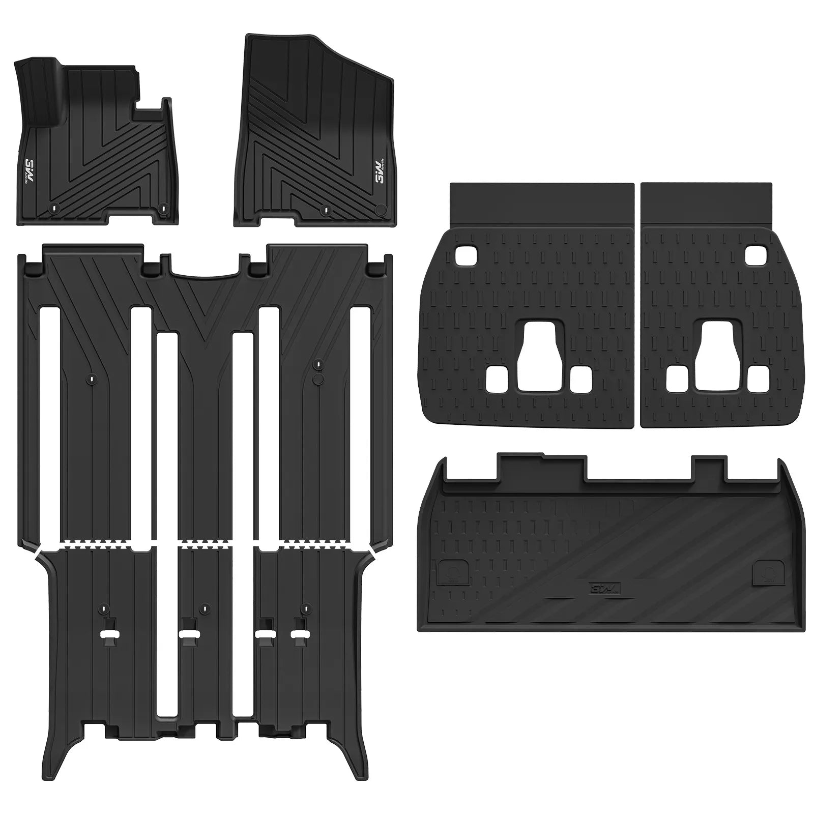 3W Floor Mats & Seatback Mats & Cargo Liner for Kia Carnival Gasoline Model & 8-Seat 2022-2026, Custom Fit All Weather TPE Full Set Floor Liner Trunk Mat with Backrest Mats Accessoires, Black