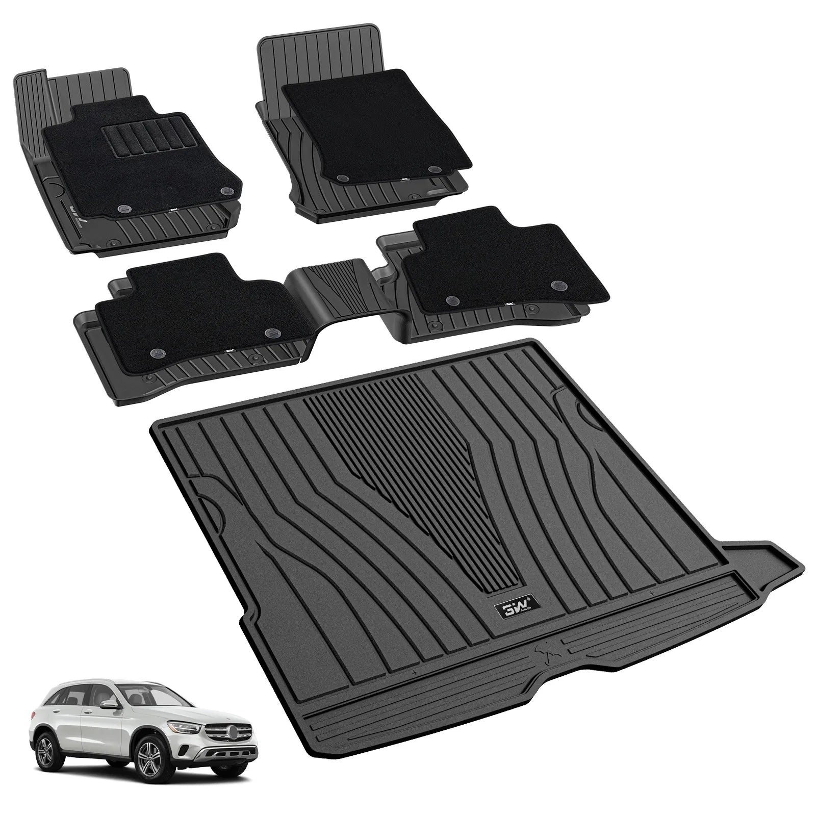 3W Mercedes-Benz GLC 2016-2022 Custom Floor Mats with Double Layer Carpet/ Trunk Mat (Trunk Mat Not Fit Coupe Well) TPE Material & All-Weather Protection Vehicles & Parts 3Wliners