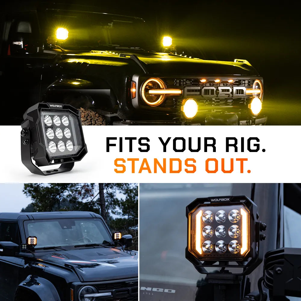 NomadRover 5" off-road LED pod mounted on vehicle A-pillar.