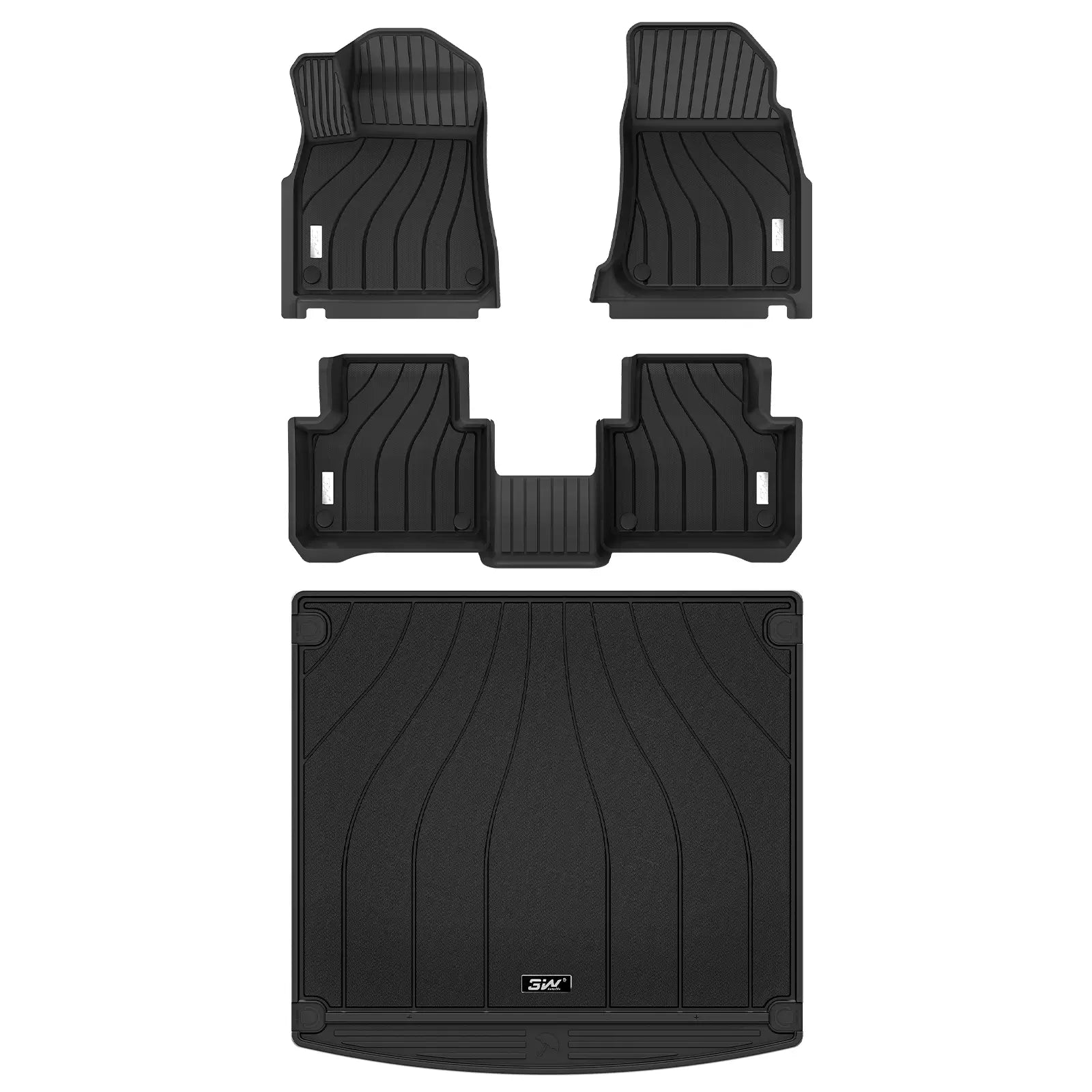 3W Porsche Cayenne 2019-2025 Custom Floor Mats TPE Material & All-Weather Protection Vehicles & Parts 3Wliners 2019-2025 Cayenne 2019-2025 1st&2nd Row + Trunk Mat