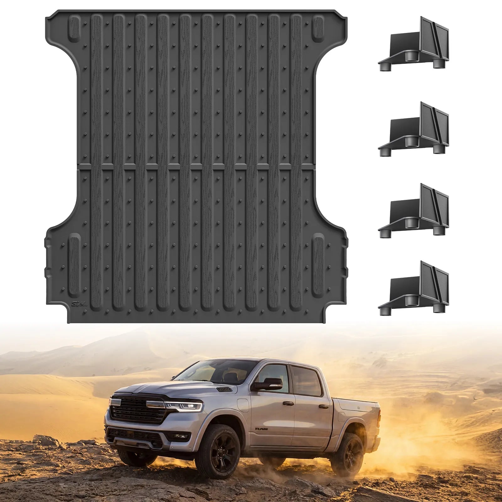 Custom Truck Bed Mat for Dodge Ram 1500/1500 RHO TPE Heavy-Duty All-Weather Liner Fits 5.7 FT / 67.4 Inches Short Bed, Blocks Mud & Spills, Not for Rambox