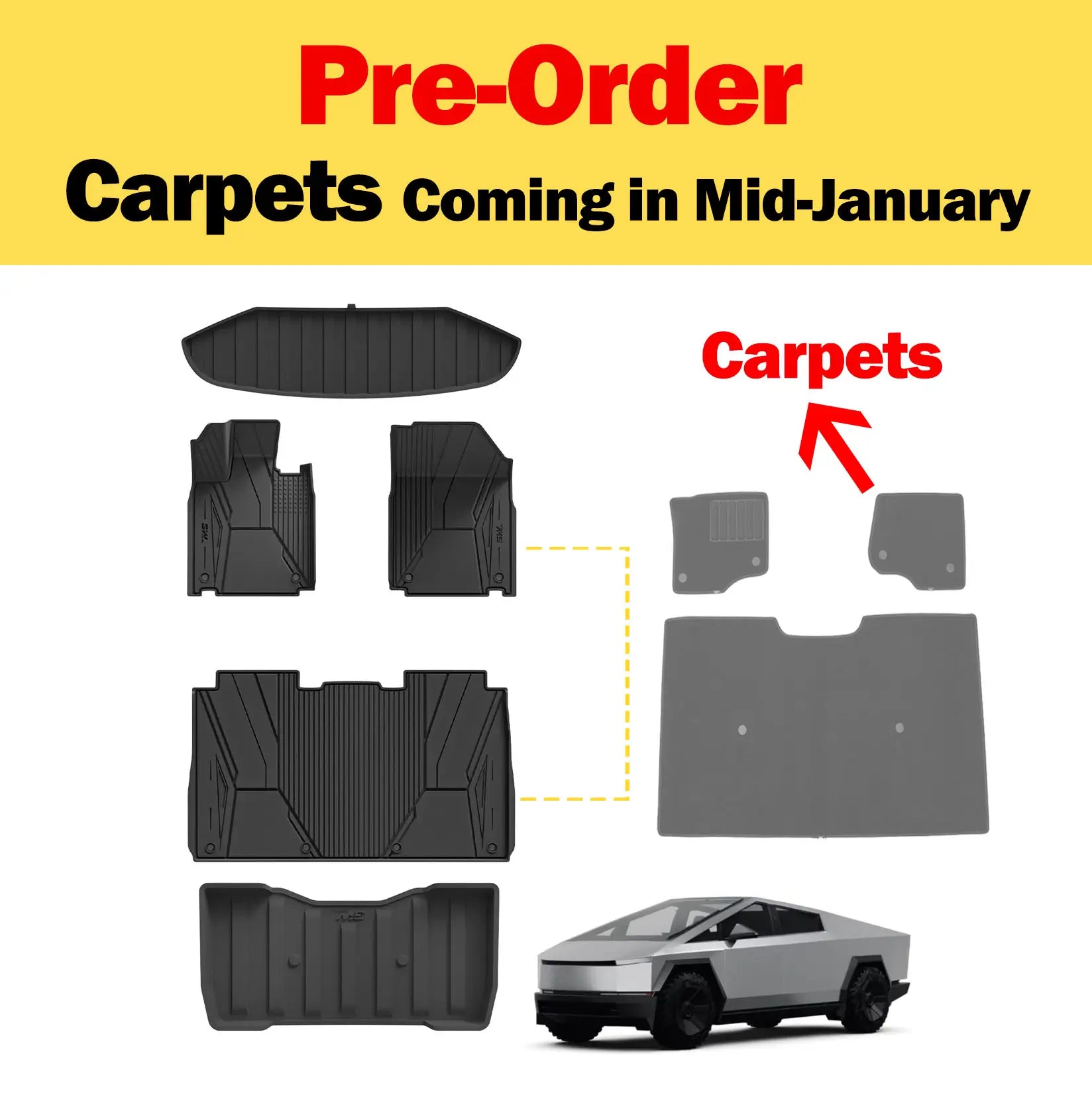 3W Tesla Cybertruck 2023 2024 Custom Floor Mats / Trunk Mats / Bed Mat TPE Material & All-Weather Protection Vehicles & Parts 3Wliners