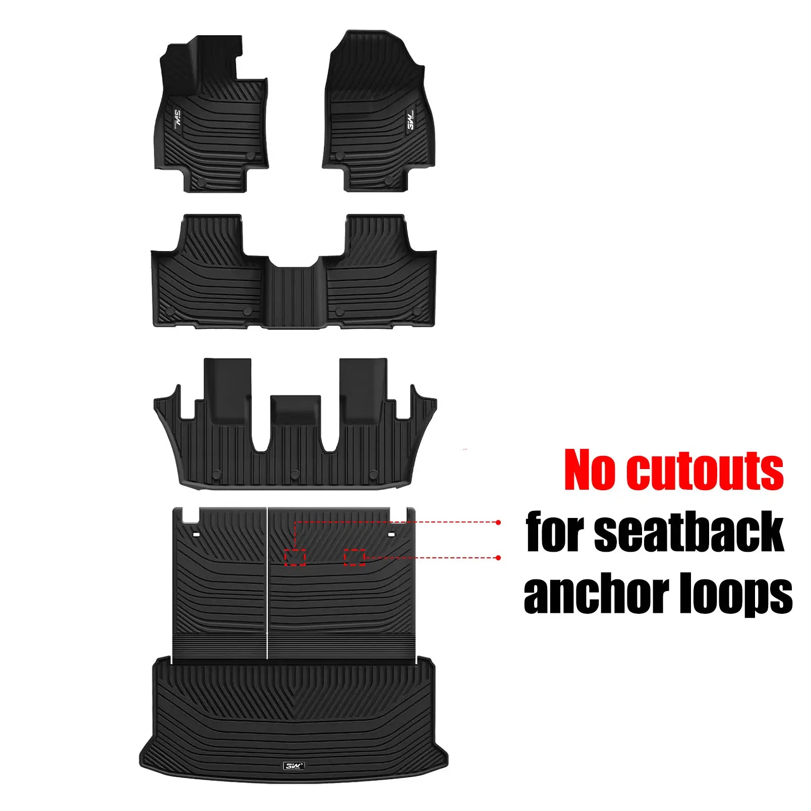 3W Custom Floor Mats Fit 2024 2025 Toyota Grand Highlander (Hybrid, 7-Seat) Thorex™ All-Weather Protection (with Trunk Subwoofer Only)