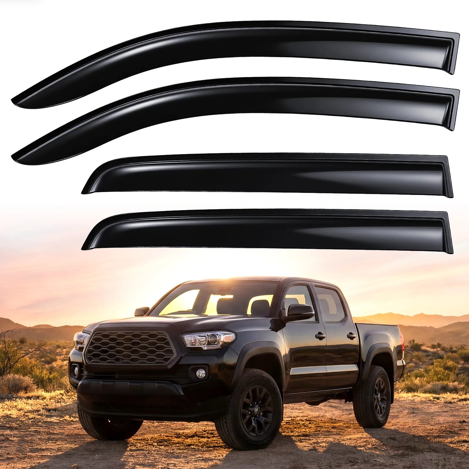 3W Custom Rain Guards for Toyota Tacoma Double Cab 2016-2023 Tape-on Side Window Wind Deflecotr 4PCS - 3Wliners