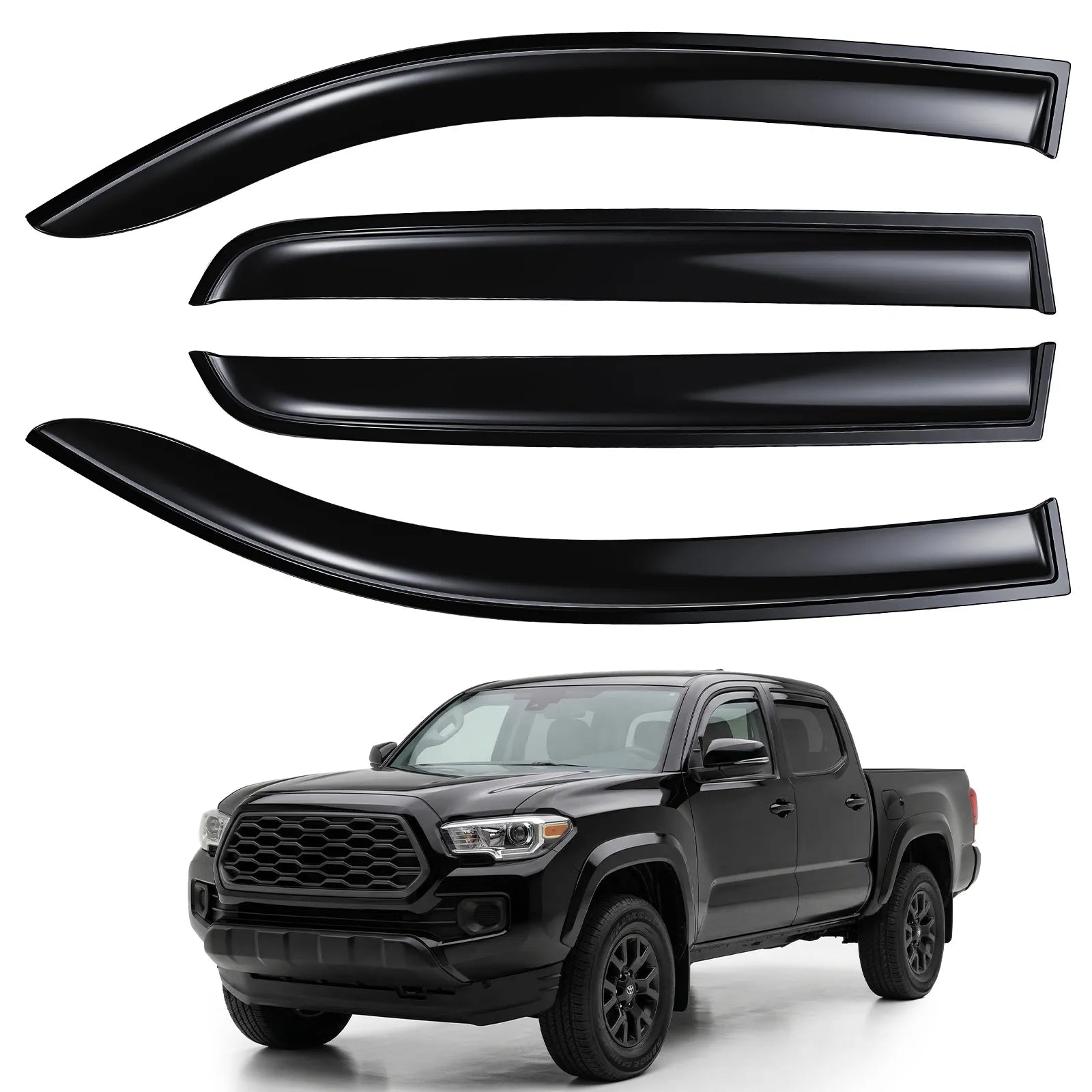 3W Custom Rain Guards for Toyota Tacoma Double Cab 2016-2023 Tape-on Side Window Wind Deflecotr 4PCS - 3Wliners