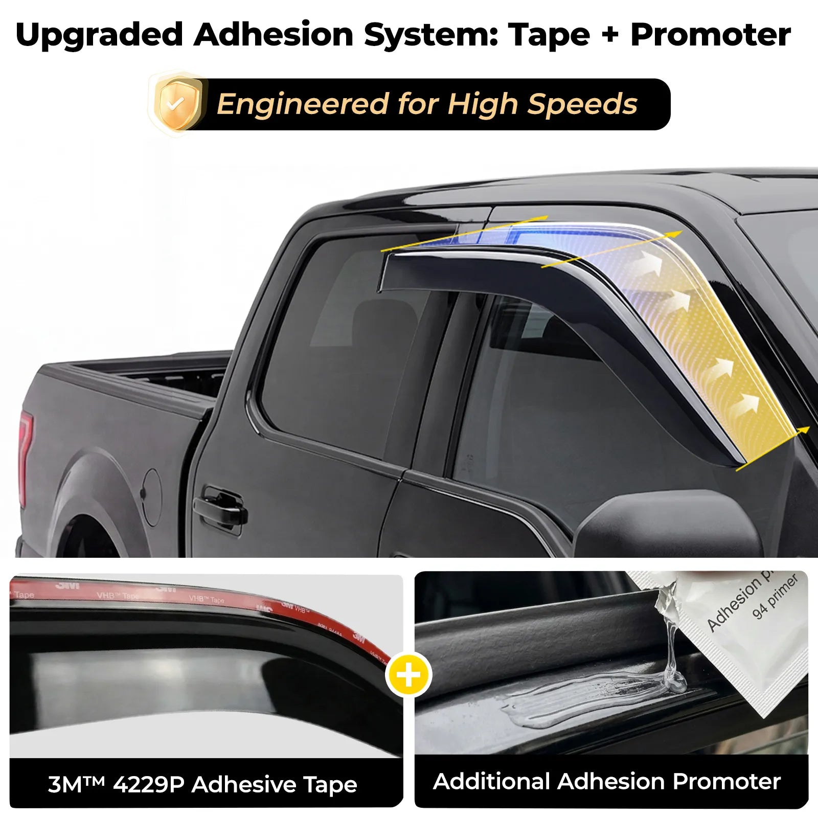 3W Custom Rain Guards for Toyota Tacoma Double Cab 2016-2023 Tape-on Side Window Wind Deflecotr 4PCS - 3Wliners