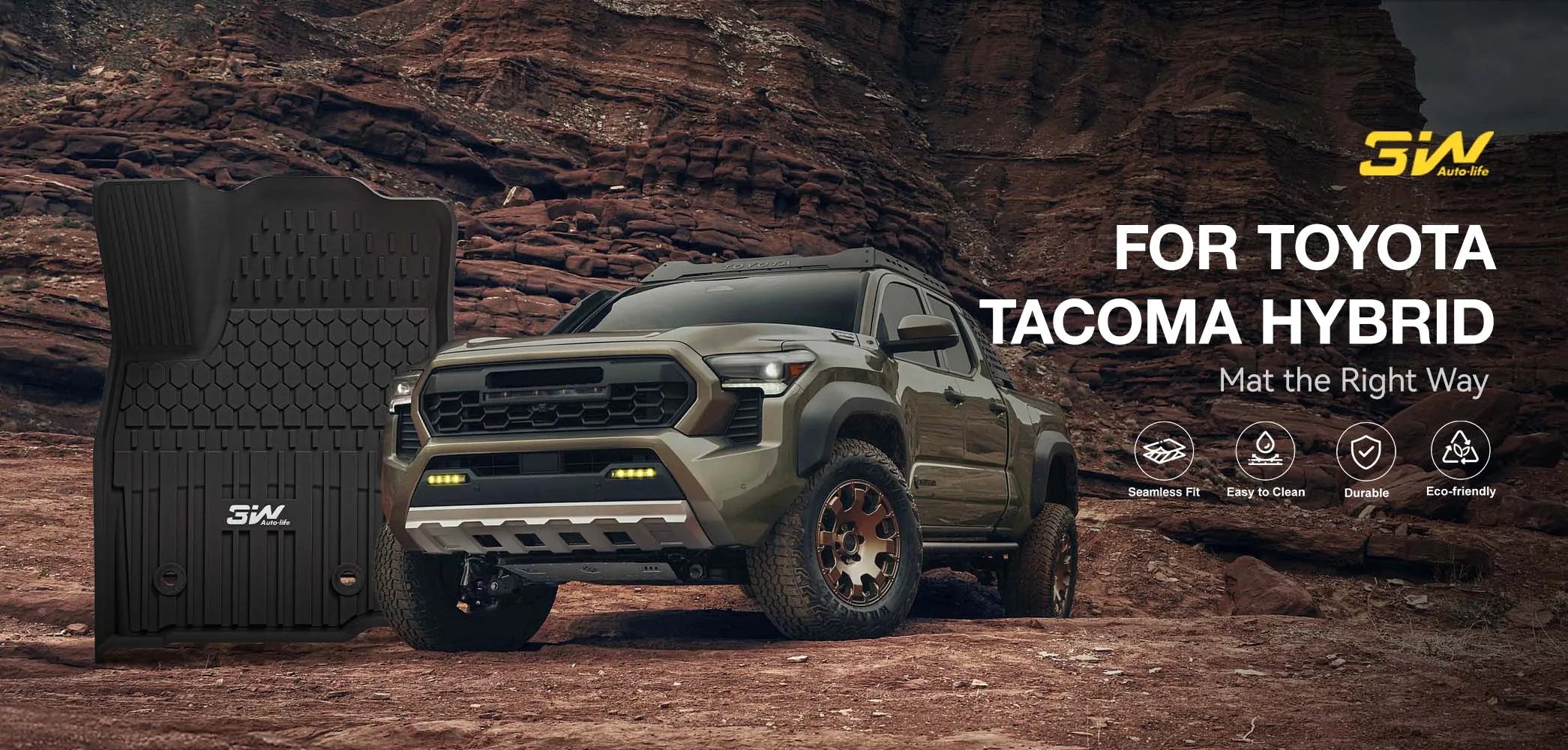 3W Custom Floor Mats Fit Toyota Tacoma Hybrid 2024-2025 TPE All Weather Protection (Double Cab)