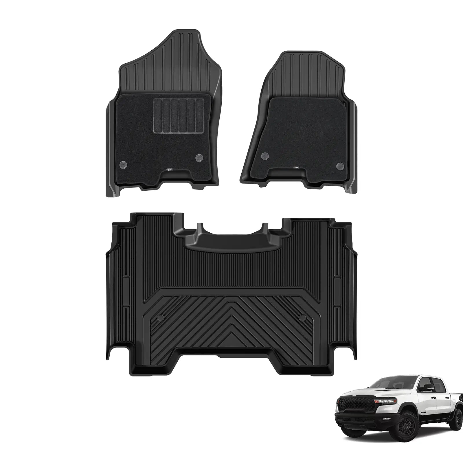 3W Dodge Ram 1500 2019-2024 New Body (NOT Classic Models) Custom Floor Mats Thorex™ All-Weather Protection - 3Wliners