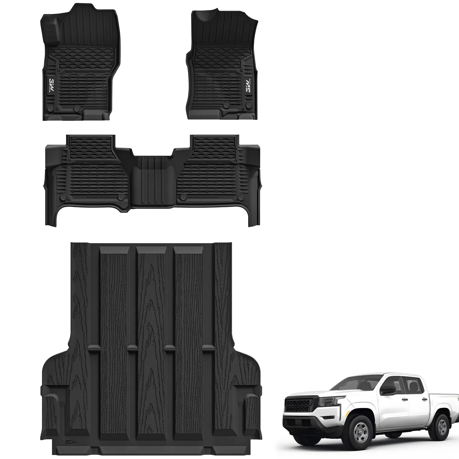 3W Floor Mats/ Truck Bed Mats for Nissan Frontier Crew Cab 2022-2025 Thorex™ All-Weather Protection