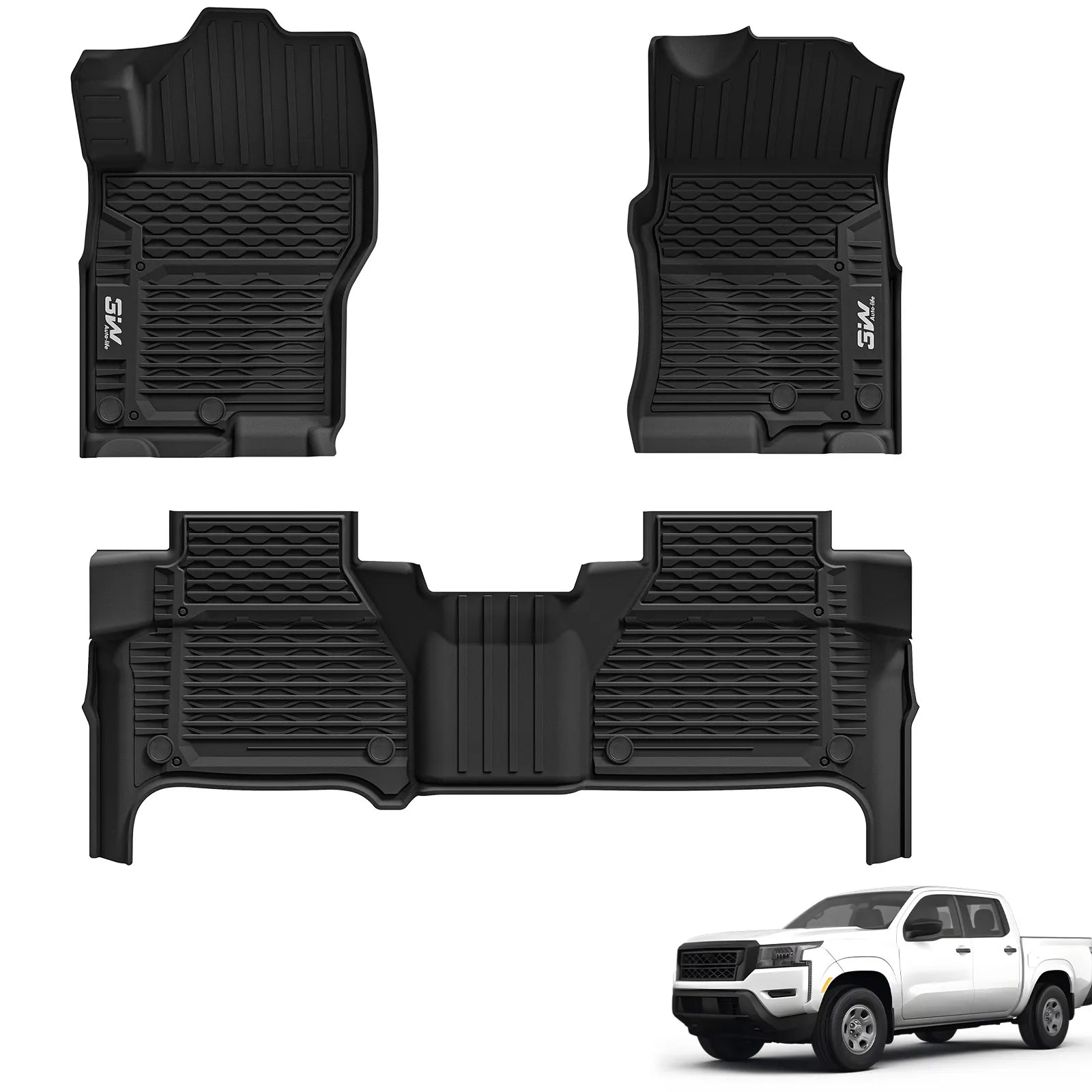 3W Floor Mats/ Truck Bed Mats for Nissan Frontier Crew Cab 2022-2025 Thorex™ All-Weather Protection