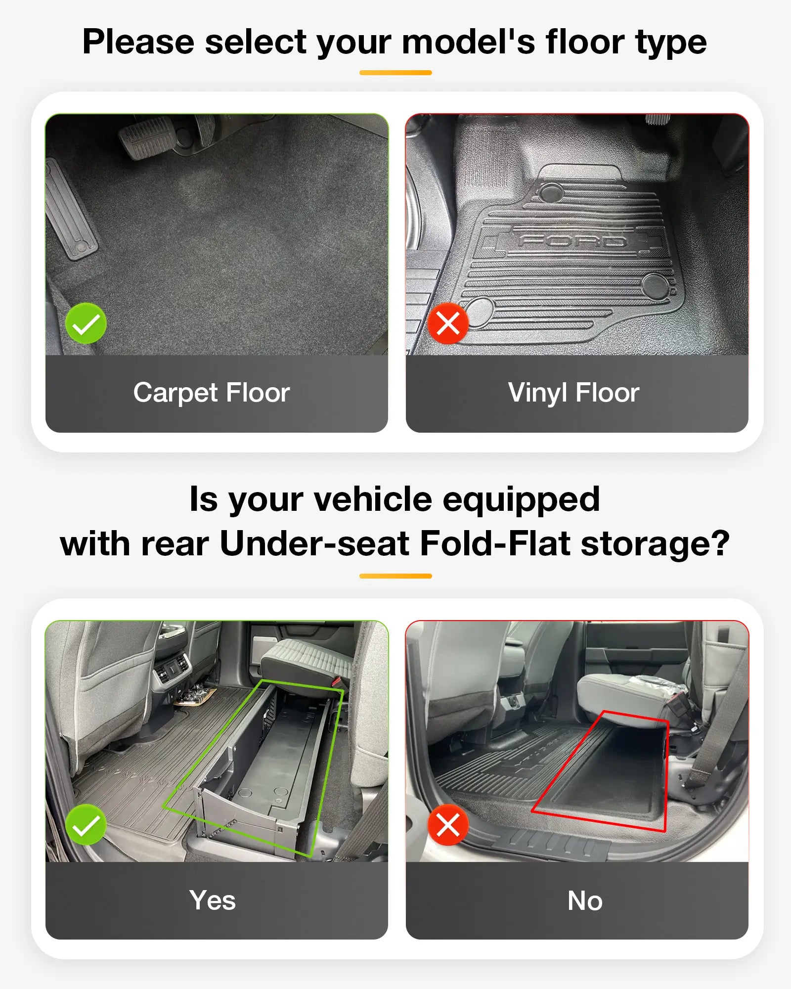 3W Custom Floor Mats Ford F250 F350 F450 F550 2017-2025 Super Duty CrewCab with Under Seat Storage All-Weather Protection (Bucket Seat & Carpet Floor, Not fit XLT) Vehicles & Parts 3Wliners