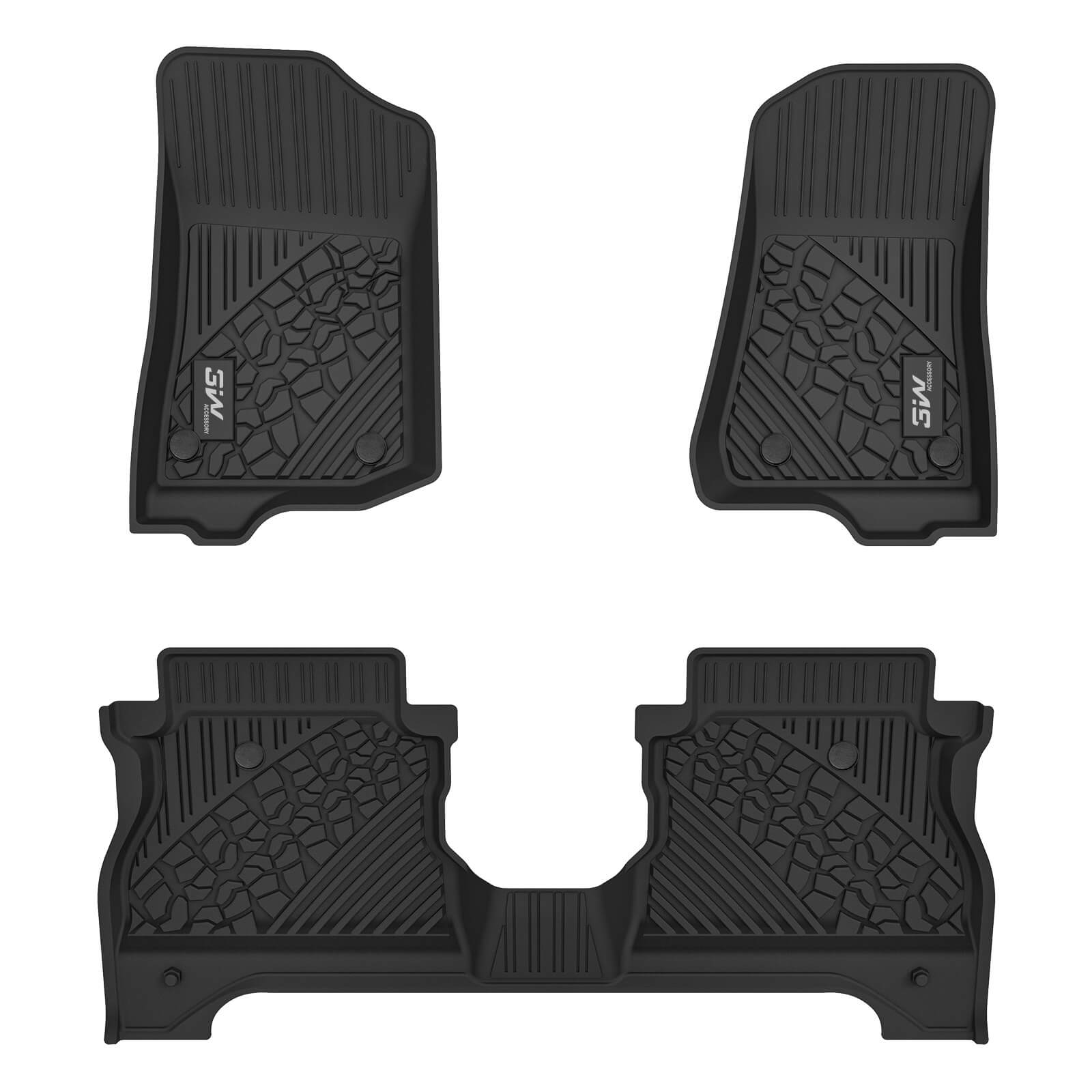 3W Jeep Gladiator 2020-2024 JT Custom Floor Mats TPE Material & All-Weather Protection Vehicles & Parts 3Wliners 2020-2024 Gladiator 2020-2024 1st&2nd Row Mats with White Logo