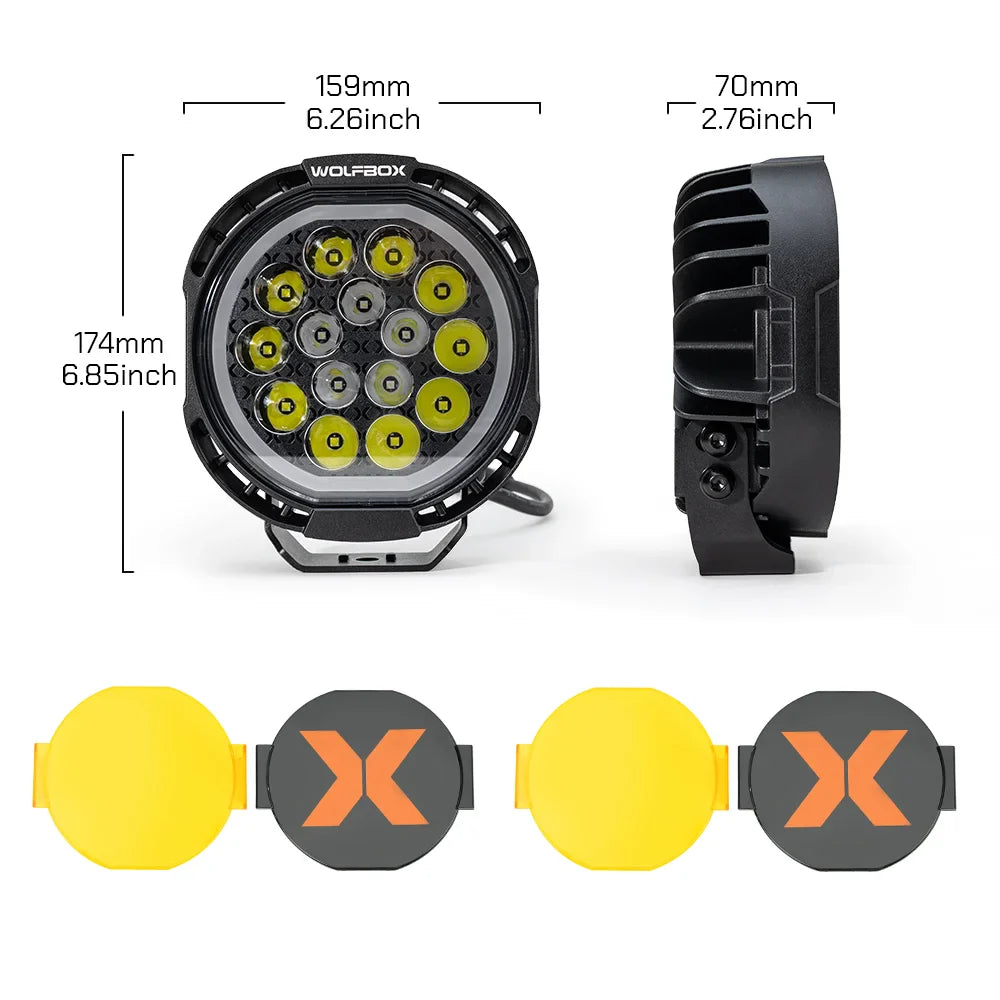 Product dimensions and package contents for 7-inch off-road LED pods.