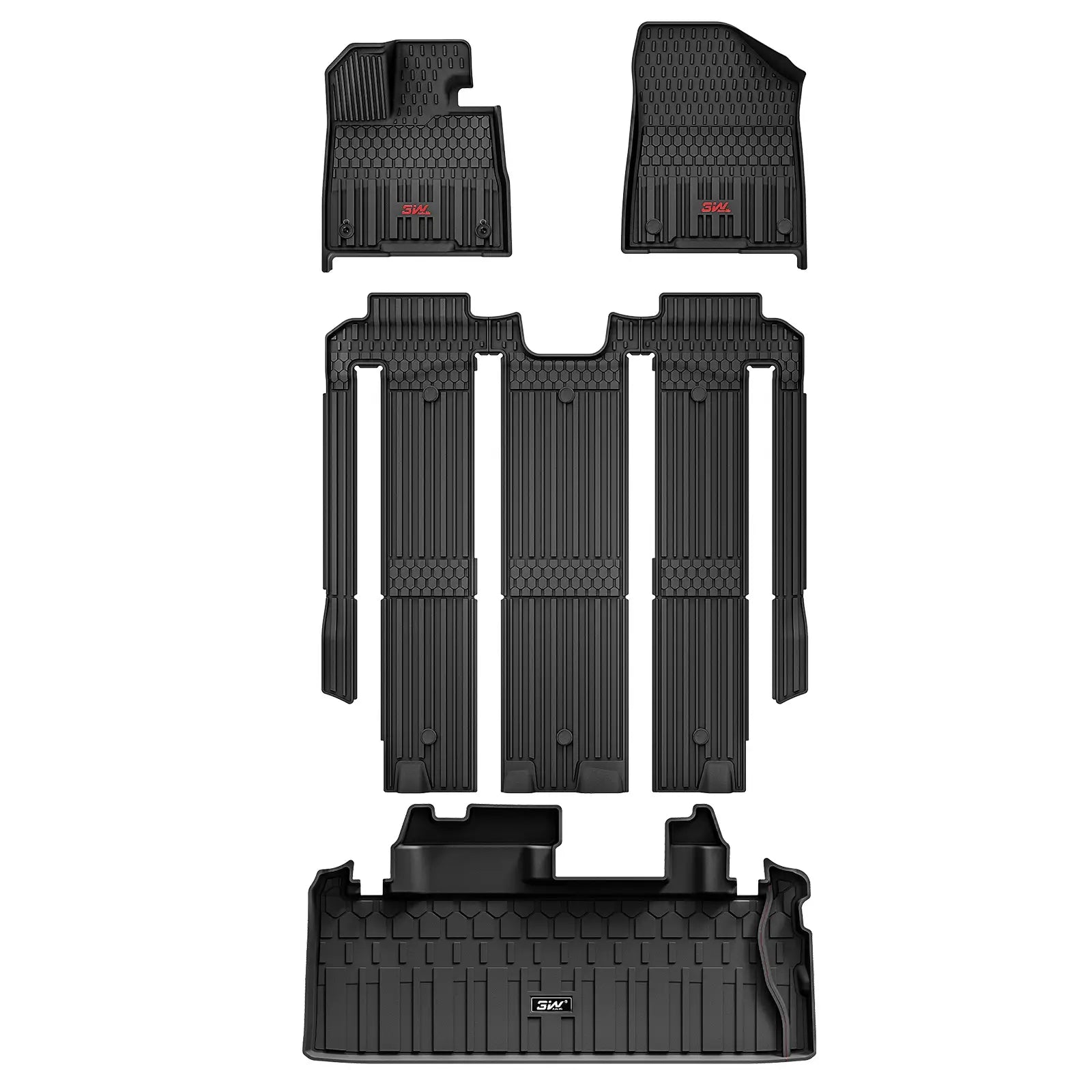 3W Toyota Sienna 7 Seat / 8 Seat 2021-2025 Custom Trunk Mat TPE Material & All-Weather Protection Vehicles & Parts 3Wliners 2025 7 Seat with Red Logo 1st&2nd&3rd Row+Trunk Mat