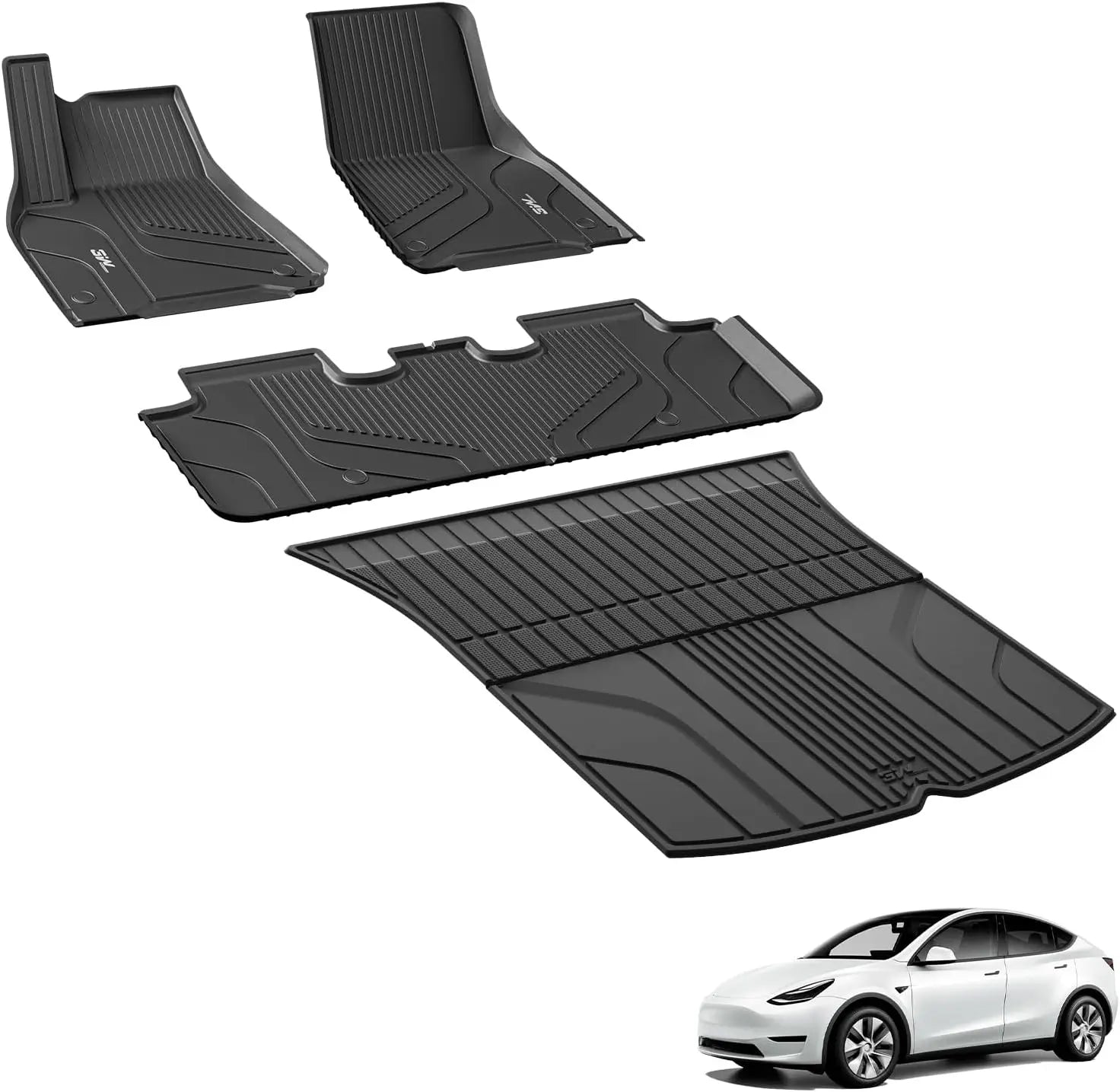 3W Tesla Model Y 2020-2024 Custom Floor Mats / Trunk Mats TPE Material & All-Weather Protection 5-Seater Vehicles & Parts 3Wliners 2020-2024 Model Y 2020-2024 1st&2nd Row + Trunk Mat