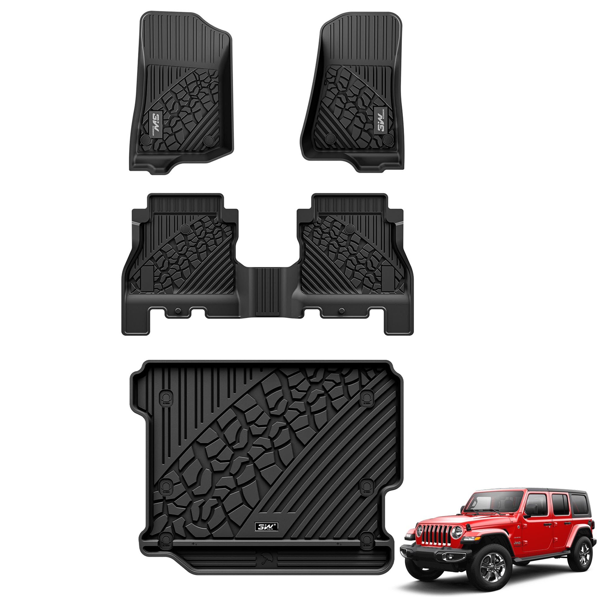 3W Jeep Wrangler JLU Custom Floor Mats or Trunk Mat 2018-2024 Unlimited 4-Door TPE Material & All-Weather Protection Vehicles & Parts 3Wliners 2018-2024 JL without Subwoofer 2018-2024 1st&2nd Row Mats+Trunk Mat