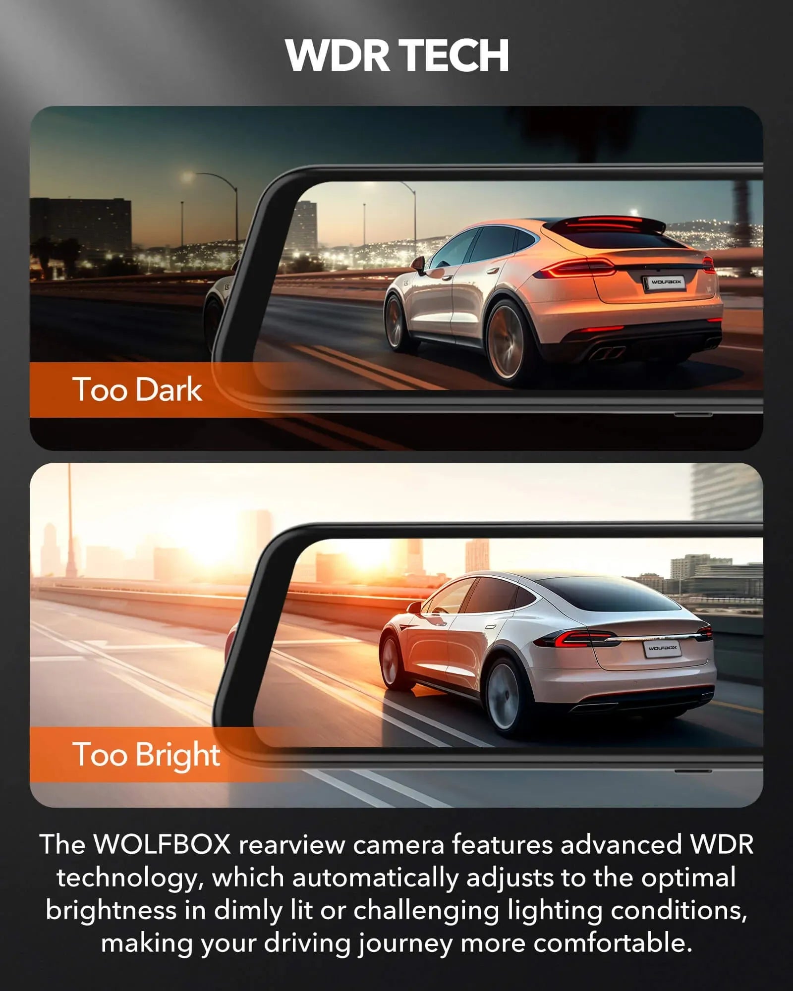 WOLFBOX G840H Wi-Fi Rear View Mirror Dash Cam camera WOLFBOX