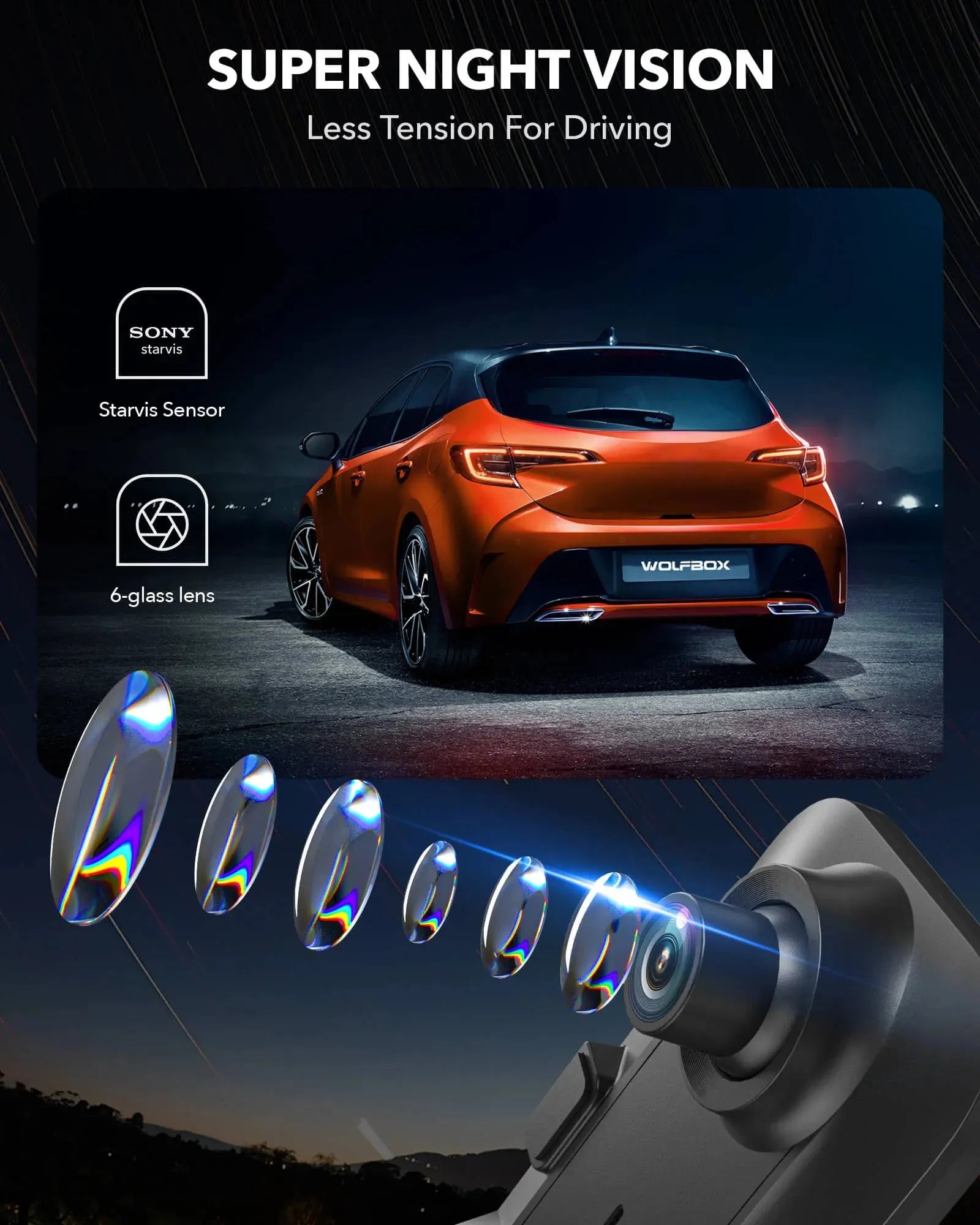WOLFBOX G840H Wi-Fi Rear View Mirror Dash Cam camera WOLFBOX