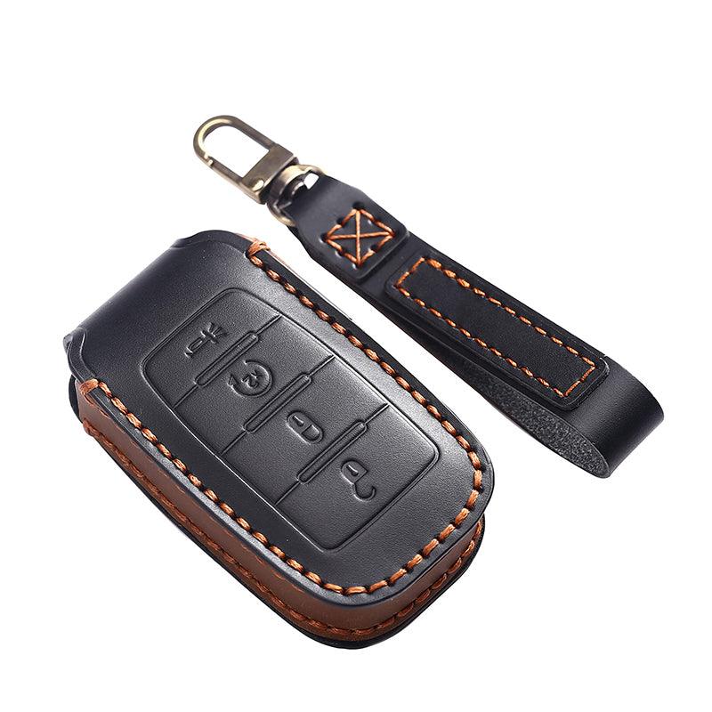 3W Key Fob Cover Case 4 Buttons for Dodge Ram Genuine Leather with Keychain 360° Protection 3Wliners Ram KC 4 buttons Black