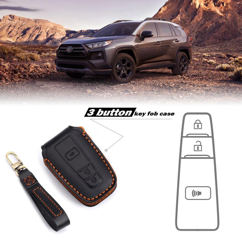 3W Toyota RAV4 Key Fob Cover Case 360 Degree Protection Genuine Leather with Keychain Vehicles & Parts 3Wliners RAV4 KC 3 Buttons Black