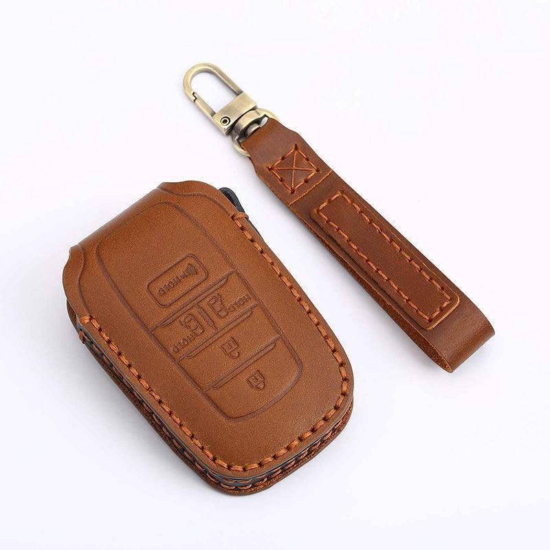 3W Toyota Sienna 2021-2024 4th Key Fob Cover Case Genuine Leather with Keychain Vehicles & Parts 3Wliners Sienna KC 5 Buttons Brown