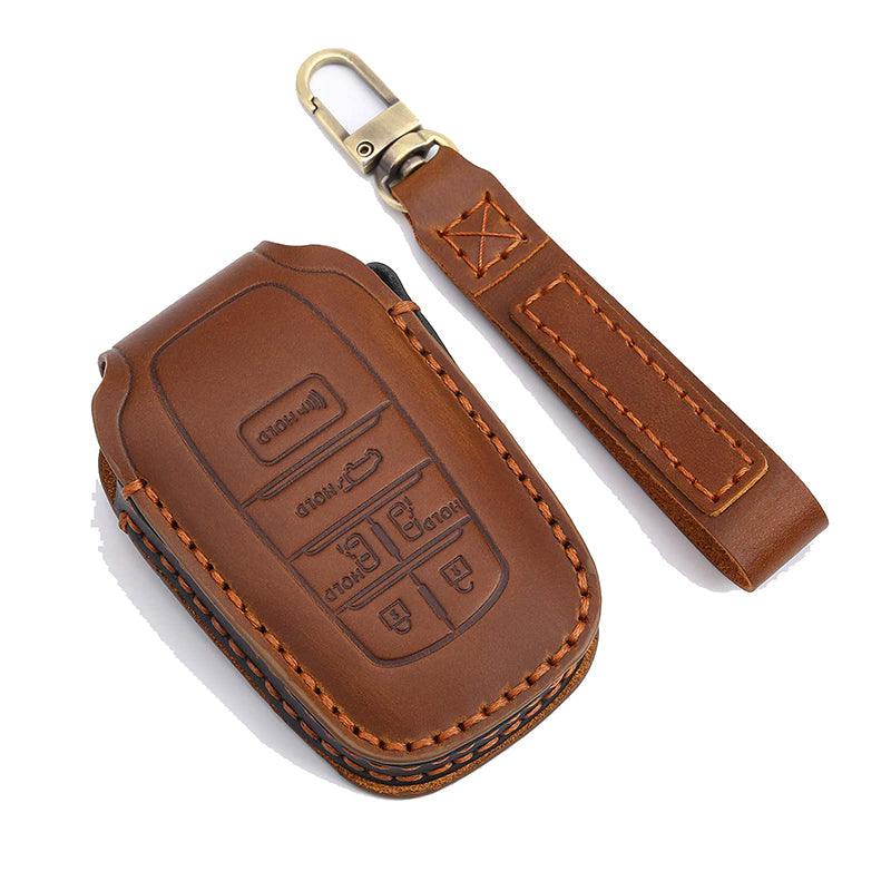 3W Toyota Sienna 2021-2024 4th Key Fob Cover Case Genuine Leather with Keychain Vehicles & Parts 3Wliners Sienna KC 6 Buttons Brown