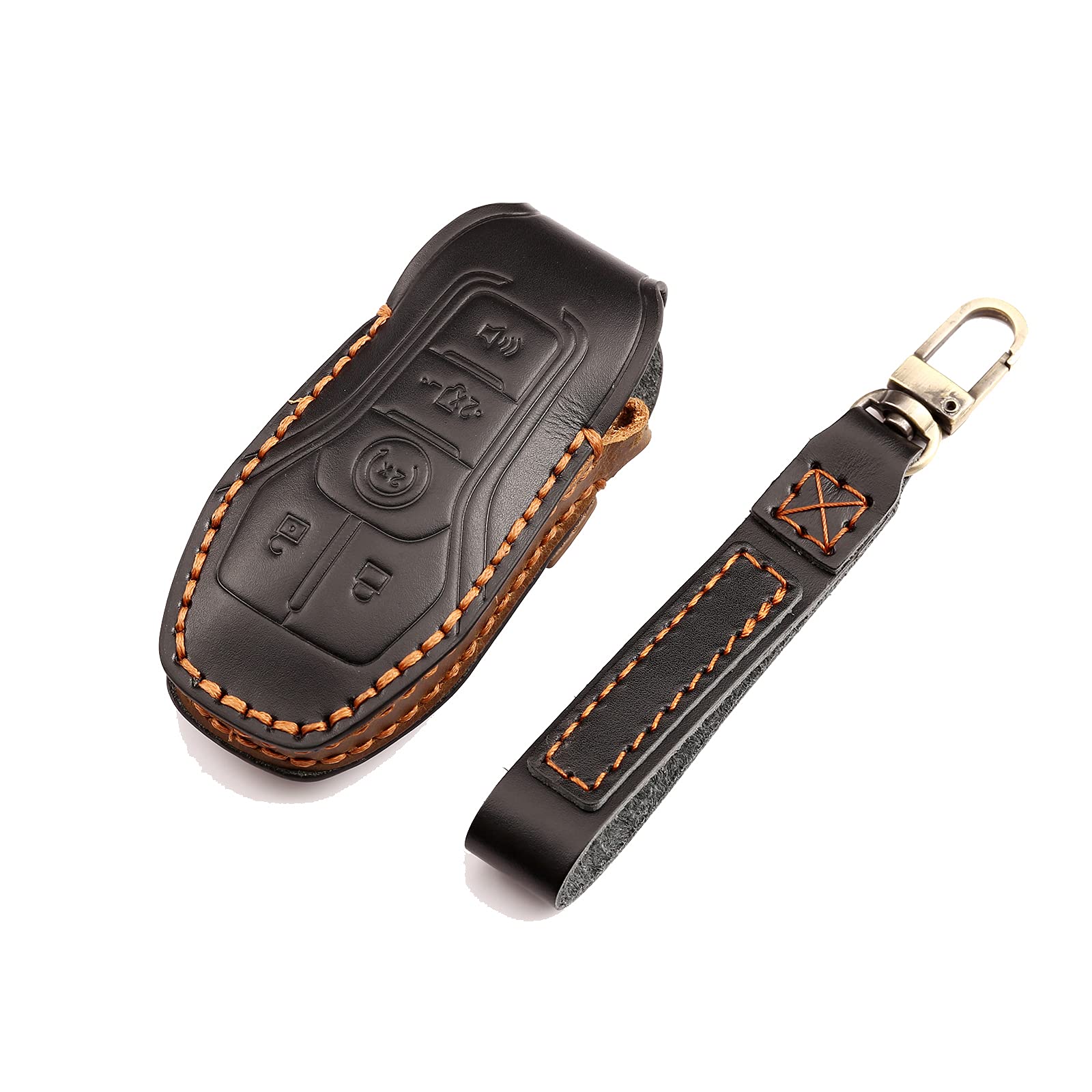 3W Key Fob Cover Case 4 Buttons for Dodge Ram Genuine Leather with Keychain  360° Protection
