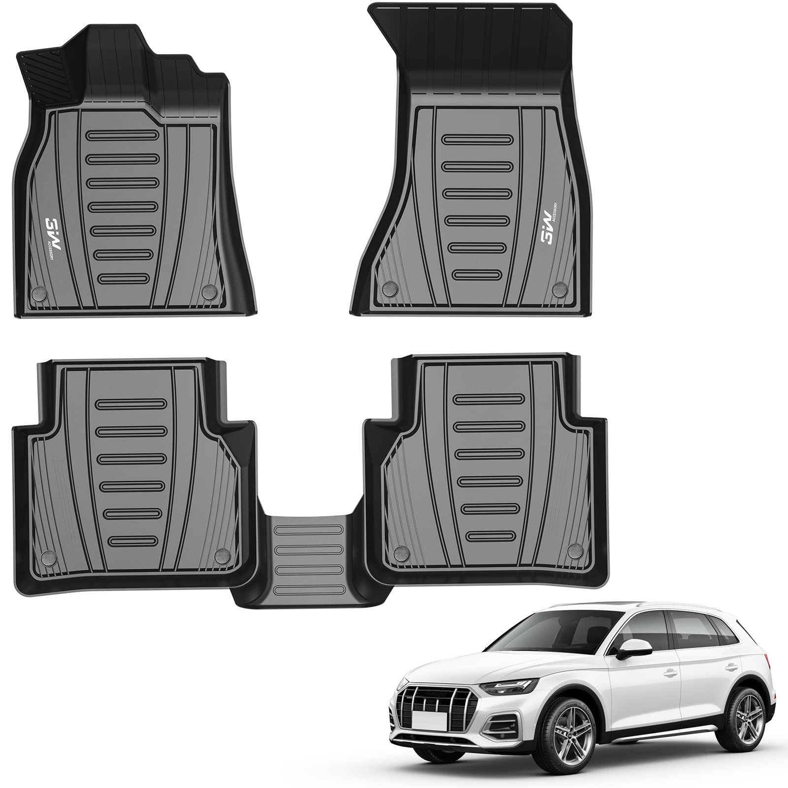 3W Audi Q5/SQ5 2018-2024 Custom Floor Mats TPE Material & All-Weather Protection Vehicles & Parts 3Wliners 2018-2024 Q5 2018-2024 1st&2nd Row Mats