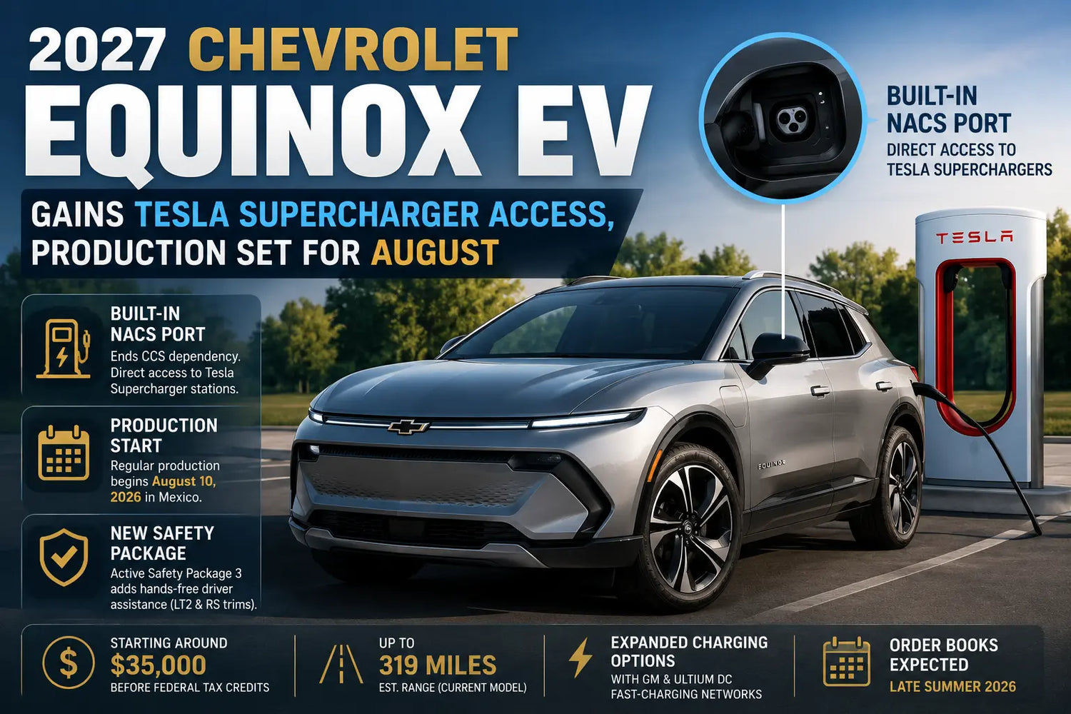 2027 Chevrolet Equinox EV Gains Tesla Supercharger Access, Production Set for August