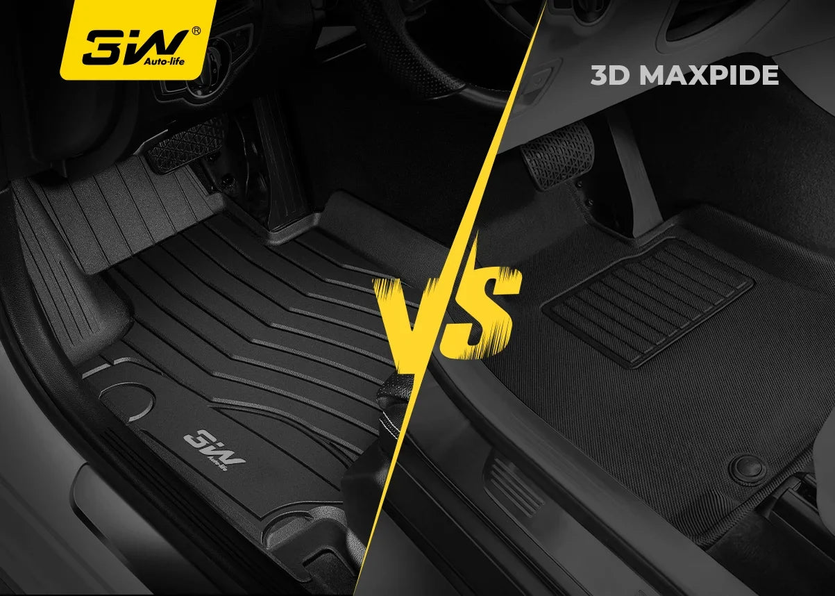 3W TPE floor mat compared side by side with a 3D MAXpider mat