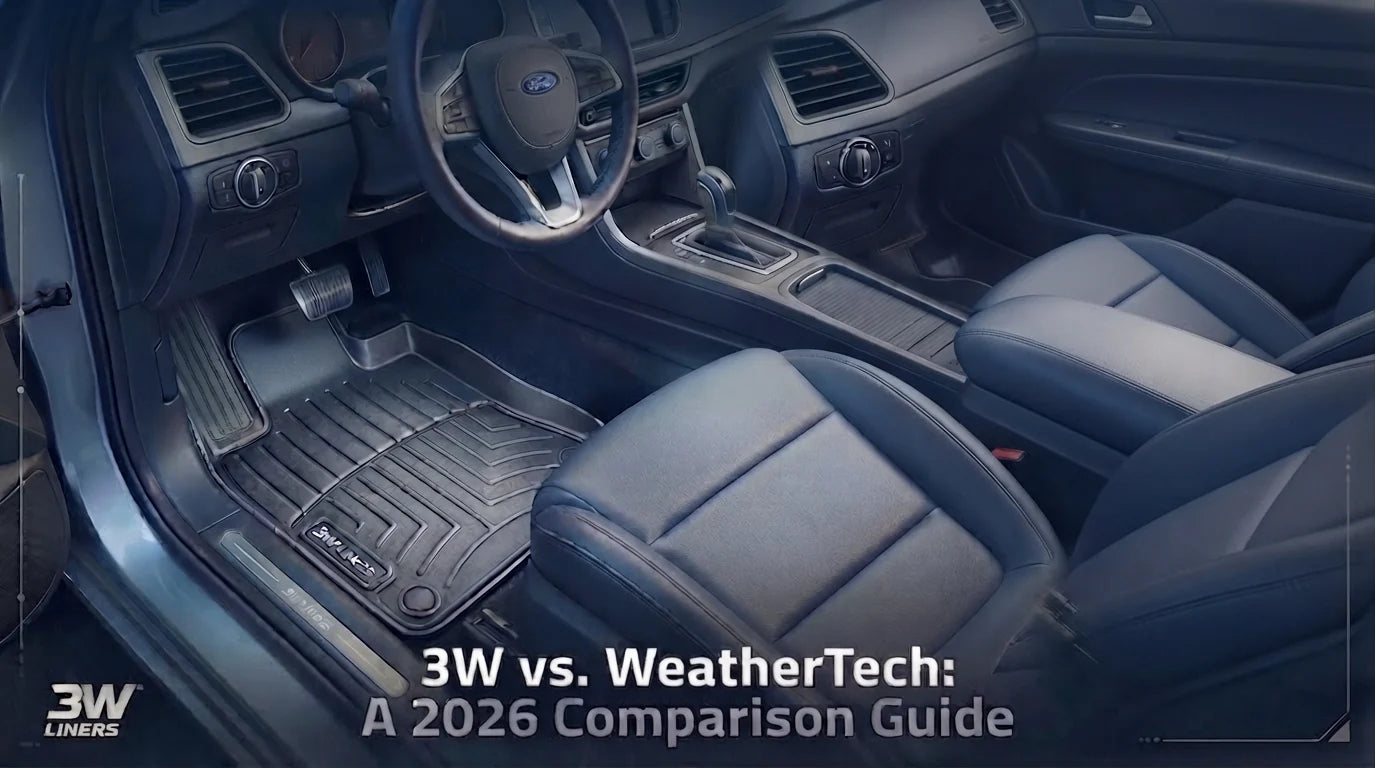 3W custom TPE floor liner installed in a vehicle footwell
