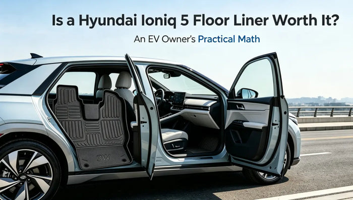 3W custom TPE floor liner fitted in a Hyundai Ioniq 5 footwell