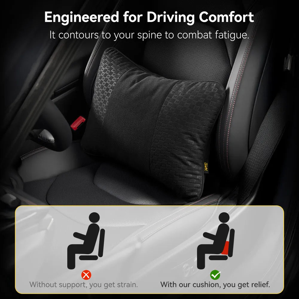 3W Car Neck Pillow & Lumbar Pillow Set with Adjustable Strap Washable