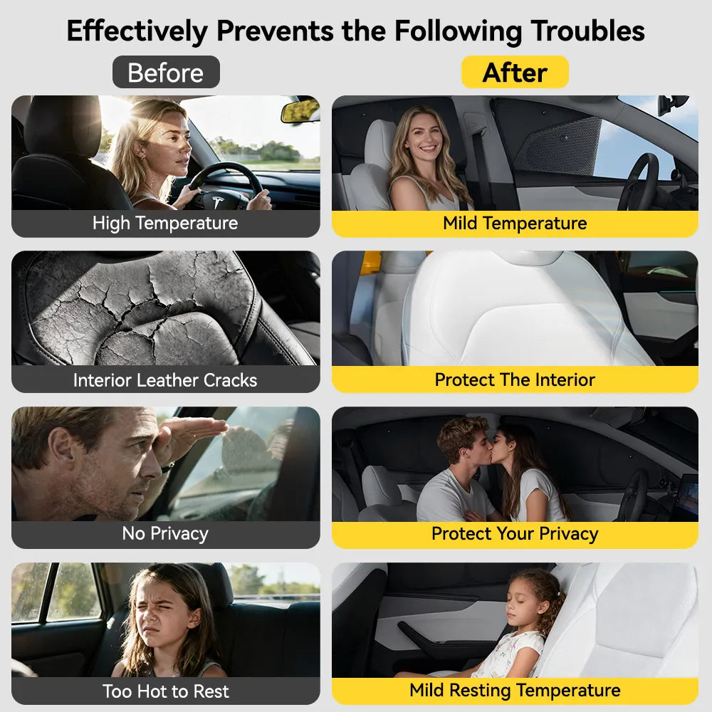 3W Car Window Shades for Model Y Juniper 2025-2026 8PCS Privacy Protection Sunshade Car Accessories