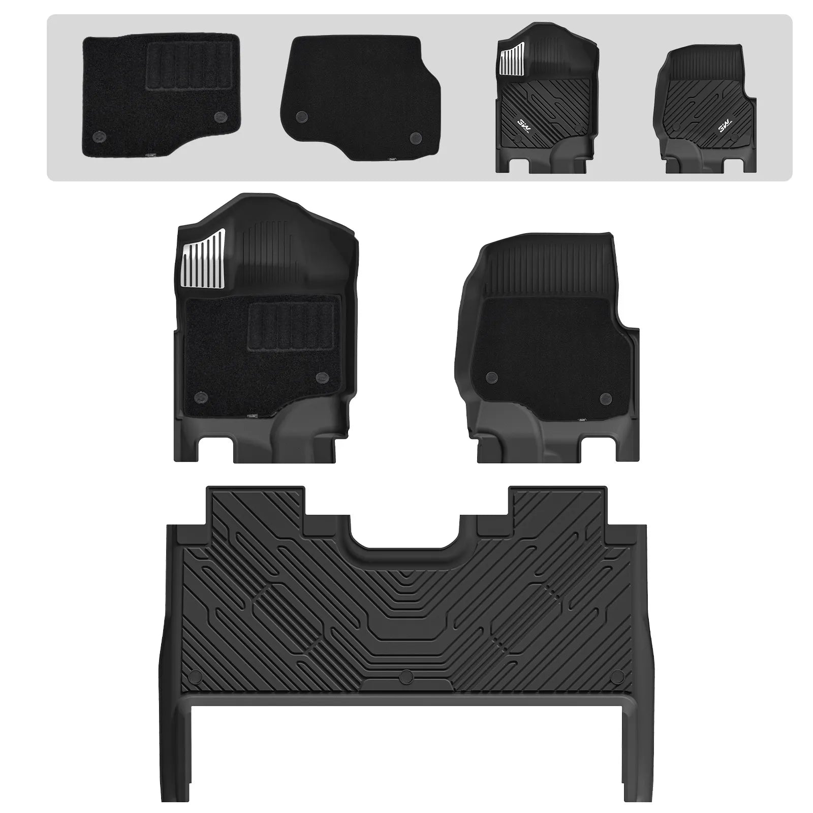 3W All-Weather Thorex™ Floor Mats Fit Ford F150 / F-150 Lightning SuperCrew Cab 2015-2026 (with Original Folding Under-Seat Storage Box) - 3Wliners