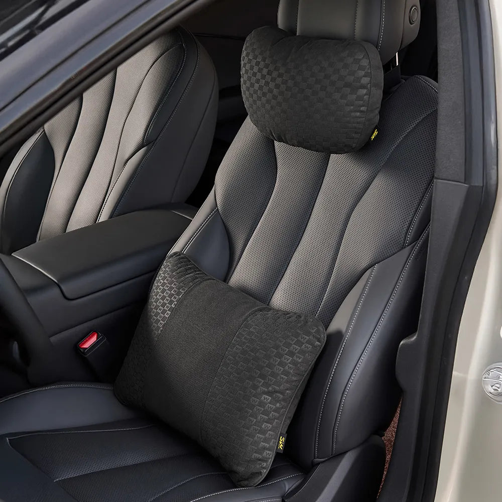 3W Car Neck Pillow & Lumbar Pillow Set with Adjustable Strap Washable