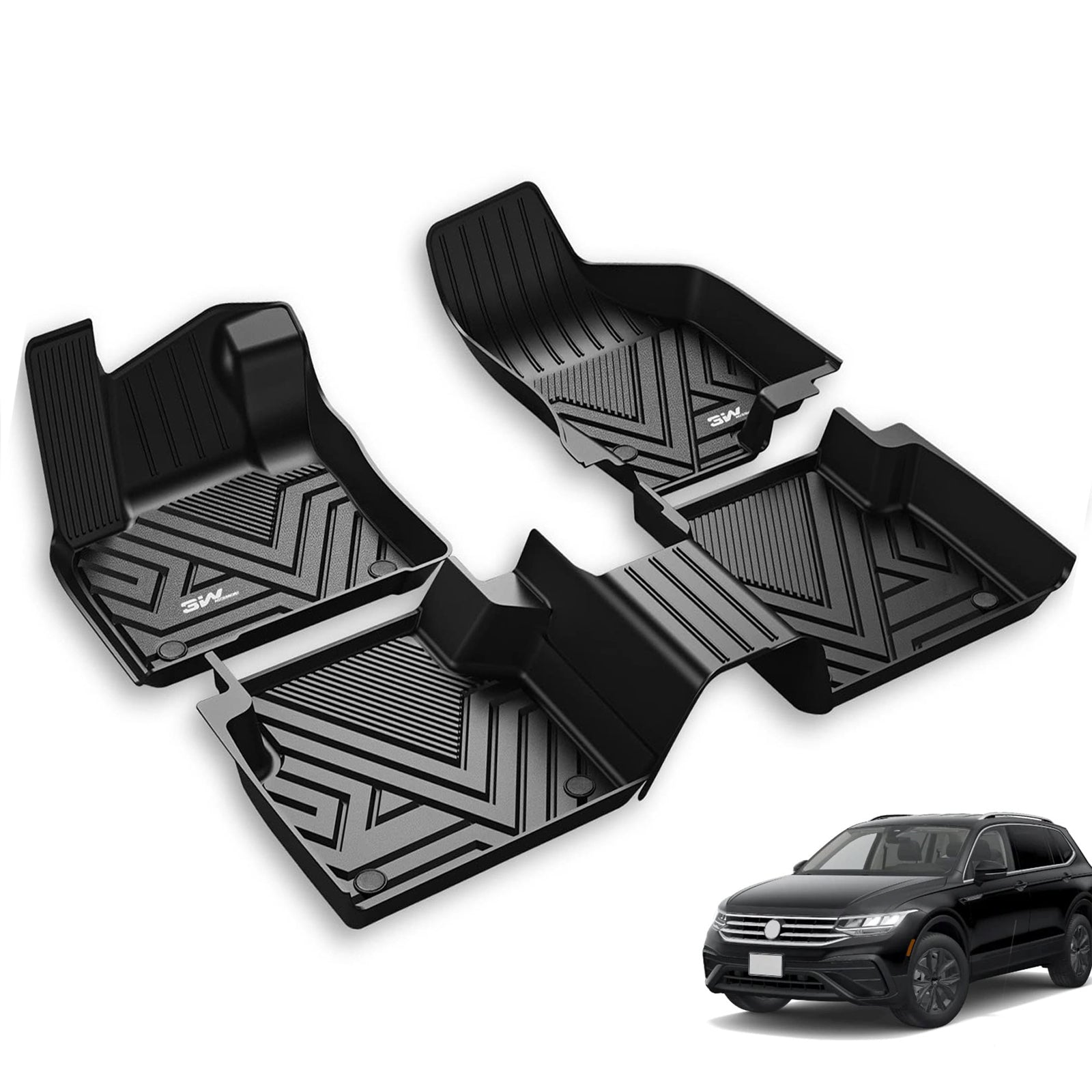 3W Volkswagen Tiguan 5 Seat Only 2018-2024 Custom Floor Mats TPE Material & All-Weather Protection Vehicles & Parts 3Wliners 2018-2024 Tiguan 2018-2024 1st&2nd Row Mats