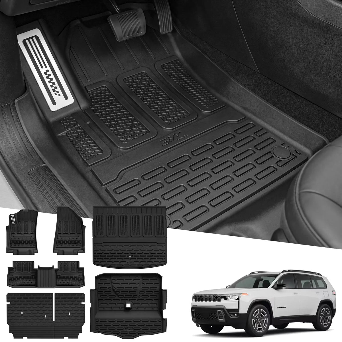3W Jeep Cherokee 2026-2027 Custom Floor Mats / Trunk Mat / Seat Back Protector Thorex™ All-Weather Protection