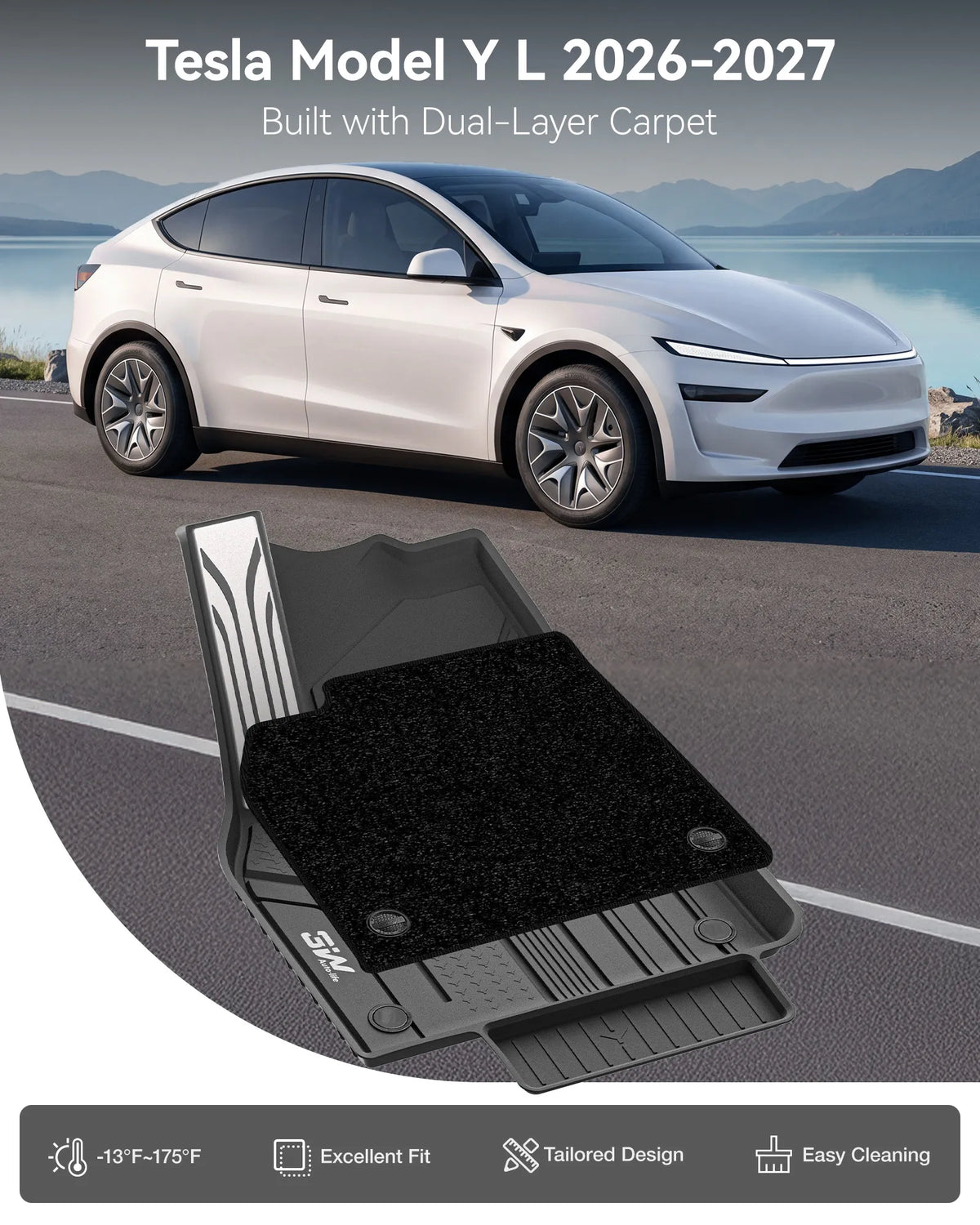 3W Tesla Model Y L 2026-2027 Custom Floor Mats Thorex™ All Weather Protection - 3Wliners