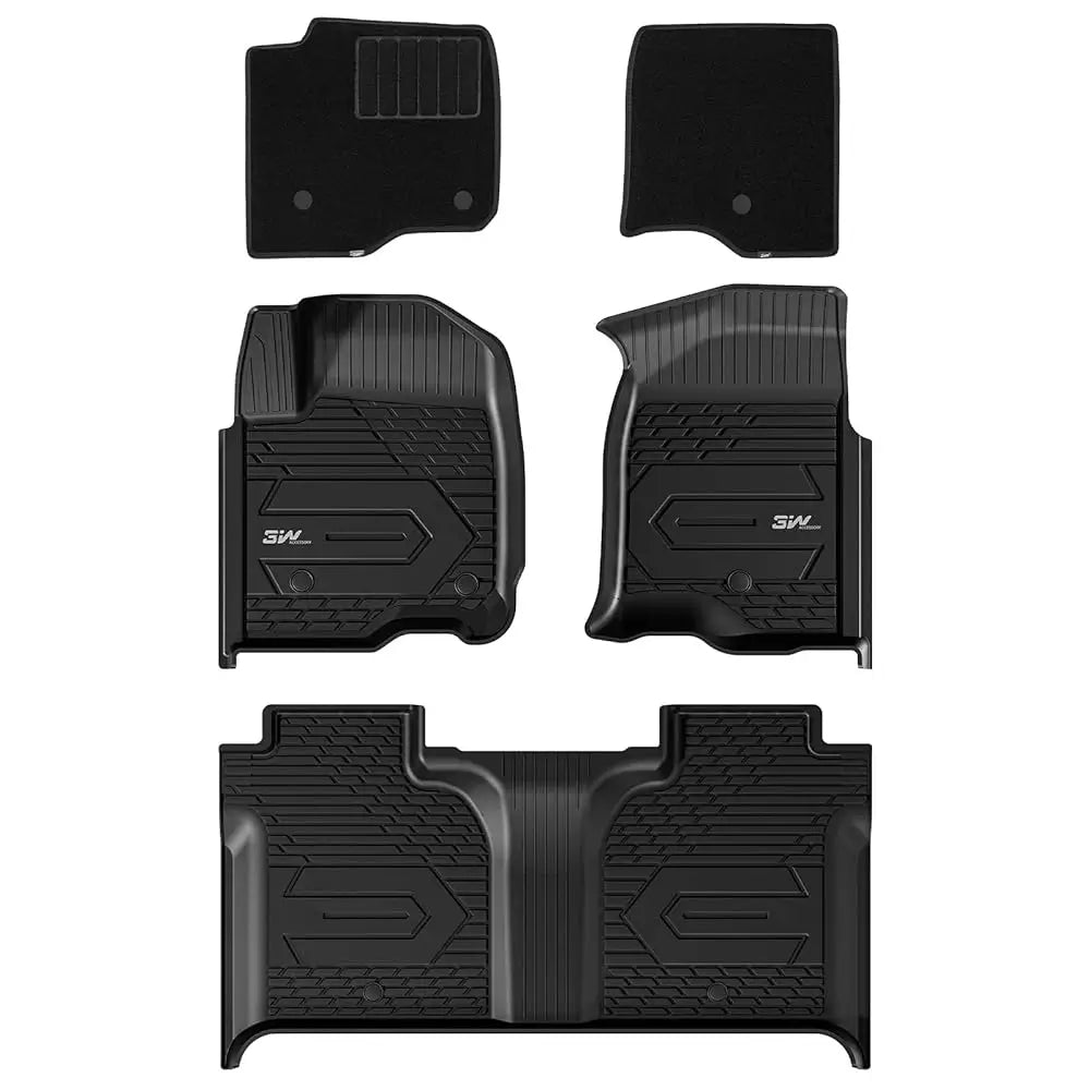 3W Custom Floor Mats 2019-2025 Chevy / Chevrolet Silverado 1500 2500 HD/3500HD Crew Cab TPE Material & All-Weather Protection