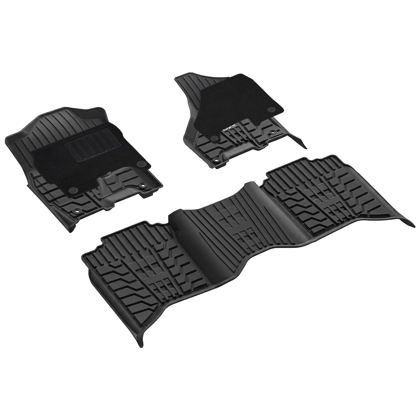 3W Floor Mats with Carpets for 2019-2025 2026 Ram 2500/3500 Crew Cab with Bucket Seat (Not for PTO KIT Models), All Weather TPE Floor Liners 1st & 2nd Row (for Carpet Floor), Black