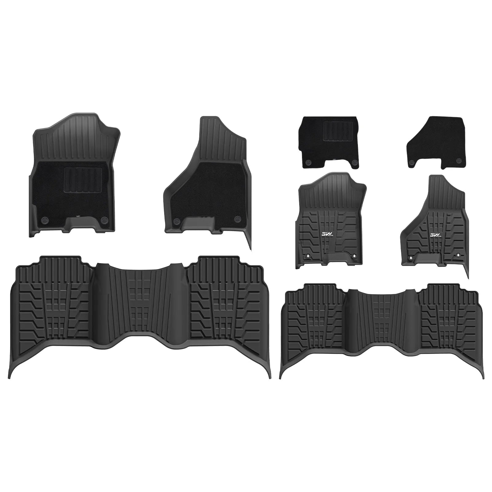 3W Floor Mats with Carpets for 2019-2025 2026 Ram 2500/3500 Crew Cab with Bucket Seat (Not for PTO KIT Models), All Weather TPE Floor Liners 1st & 2nd Row (for Carpet Floor), Black