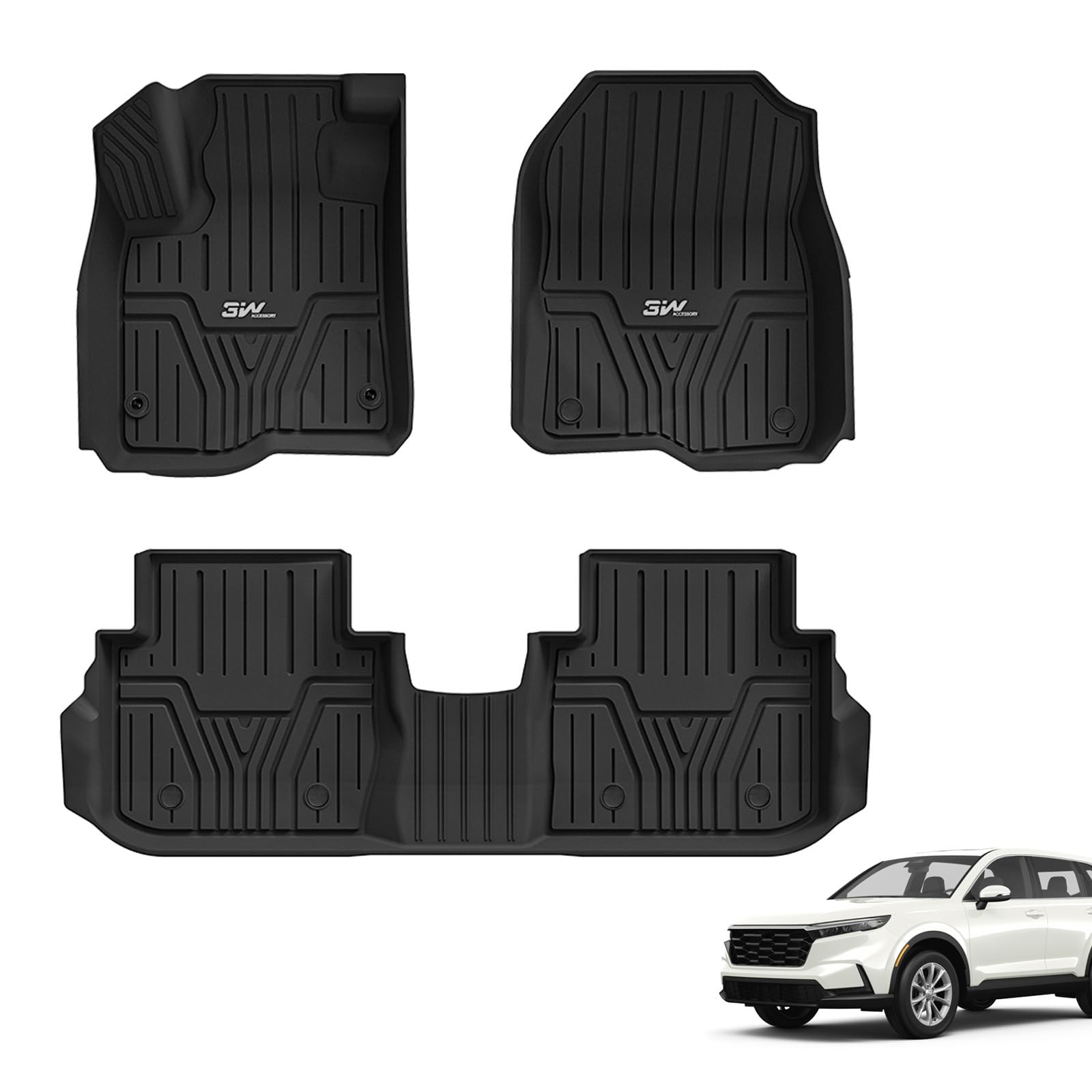 3W Honda CR-V 2023-2024 Custom Floor Mats(Include Hybrid) / Trunk Mat(Non Hybrid) CRV TPE Material & All-Weather Protection Vehicles & Parts 3Wliners 2023-2024 CR-V 2023-2024 1st&2nd Row Mats