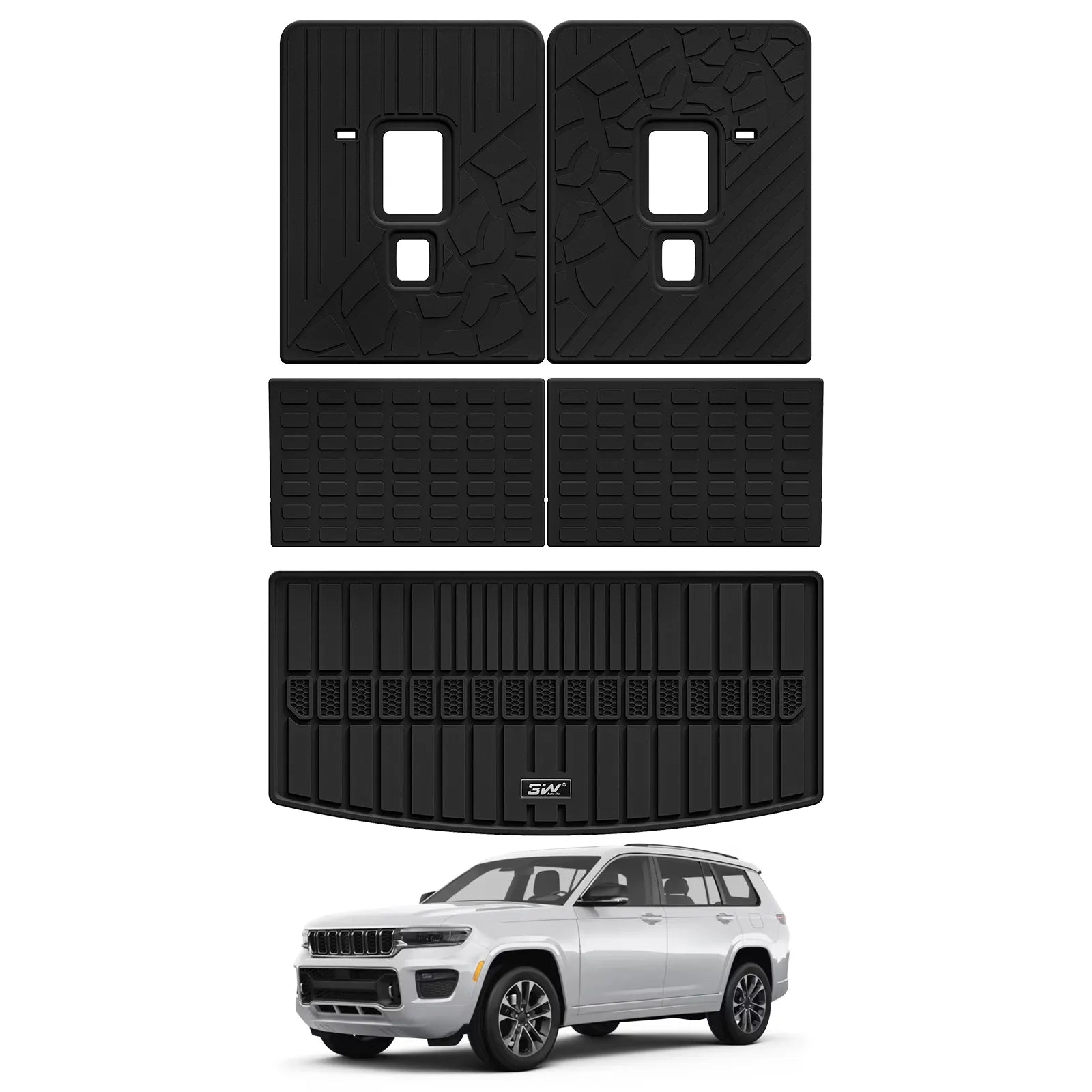 3W Jeep Grand Cherokee L 6 Seat 2021-2025 Custom Floor Mats / Trunk Mat Thorex™ All-Weather Protection